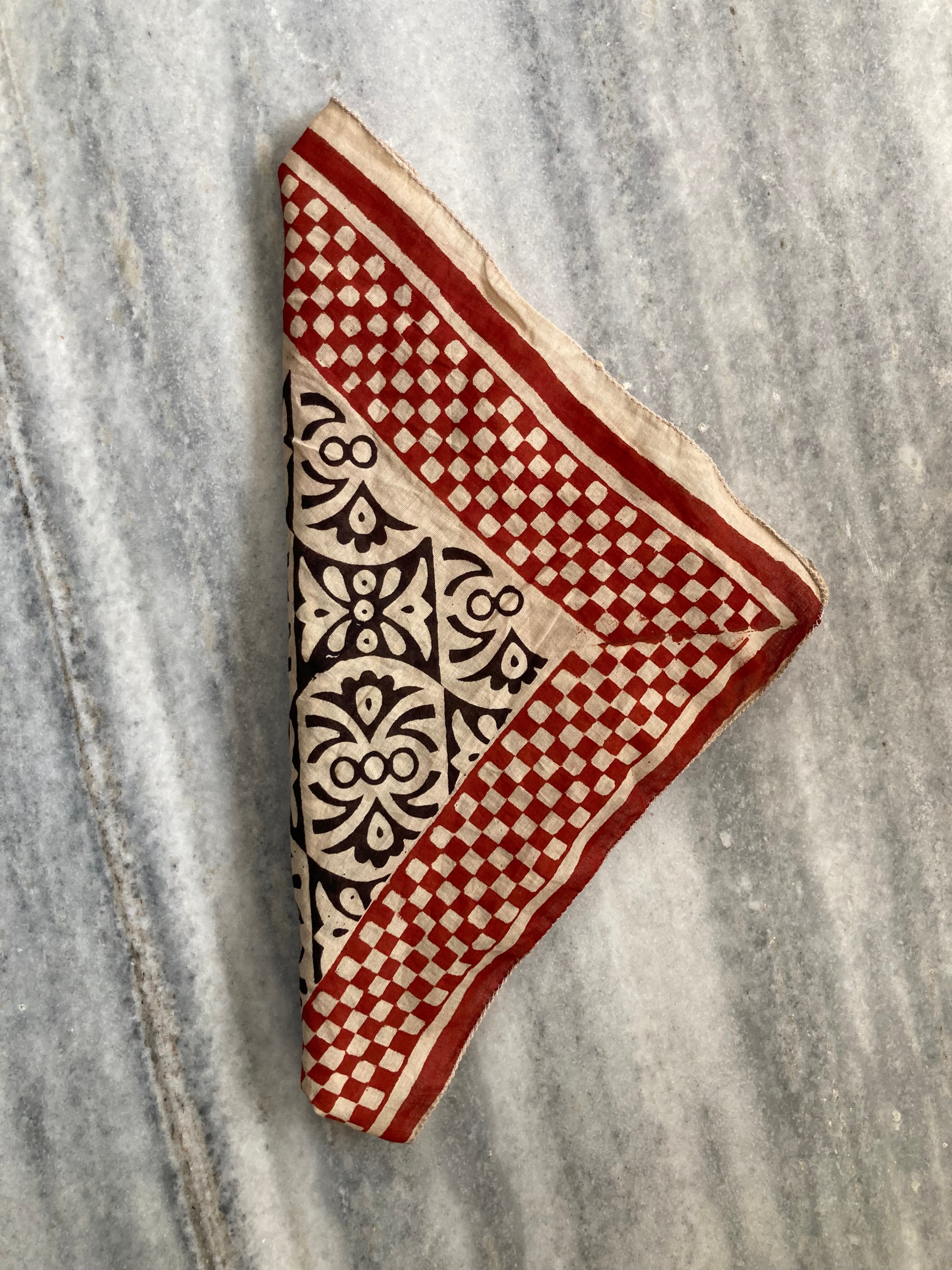 Hand Block Printed Cotton Bandana: Natural Dye Neckerchief - Made in India