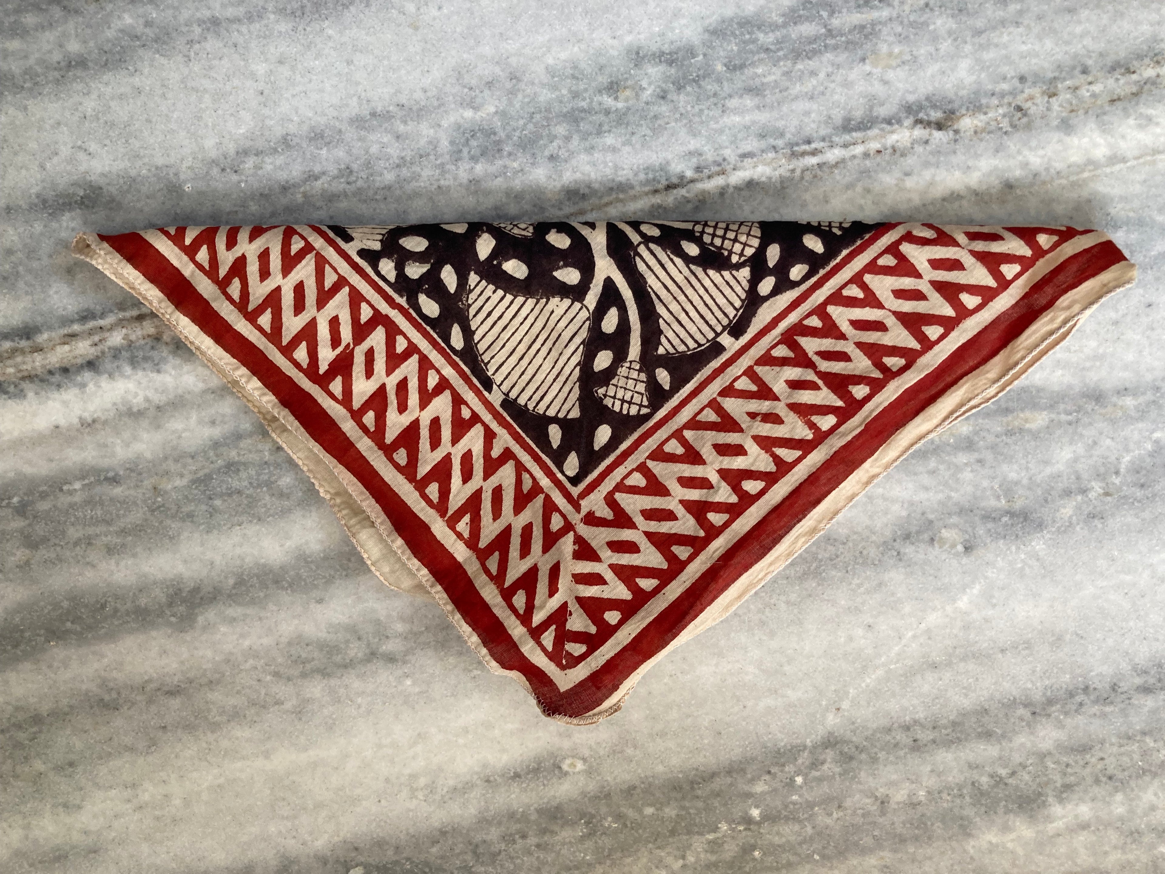 Hand Block Printed Cotton Bandana: Natural Dye Neckerchief - Made in India
