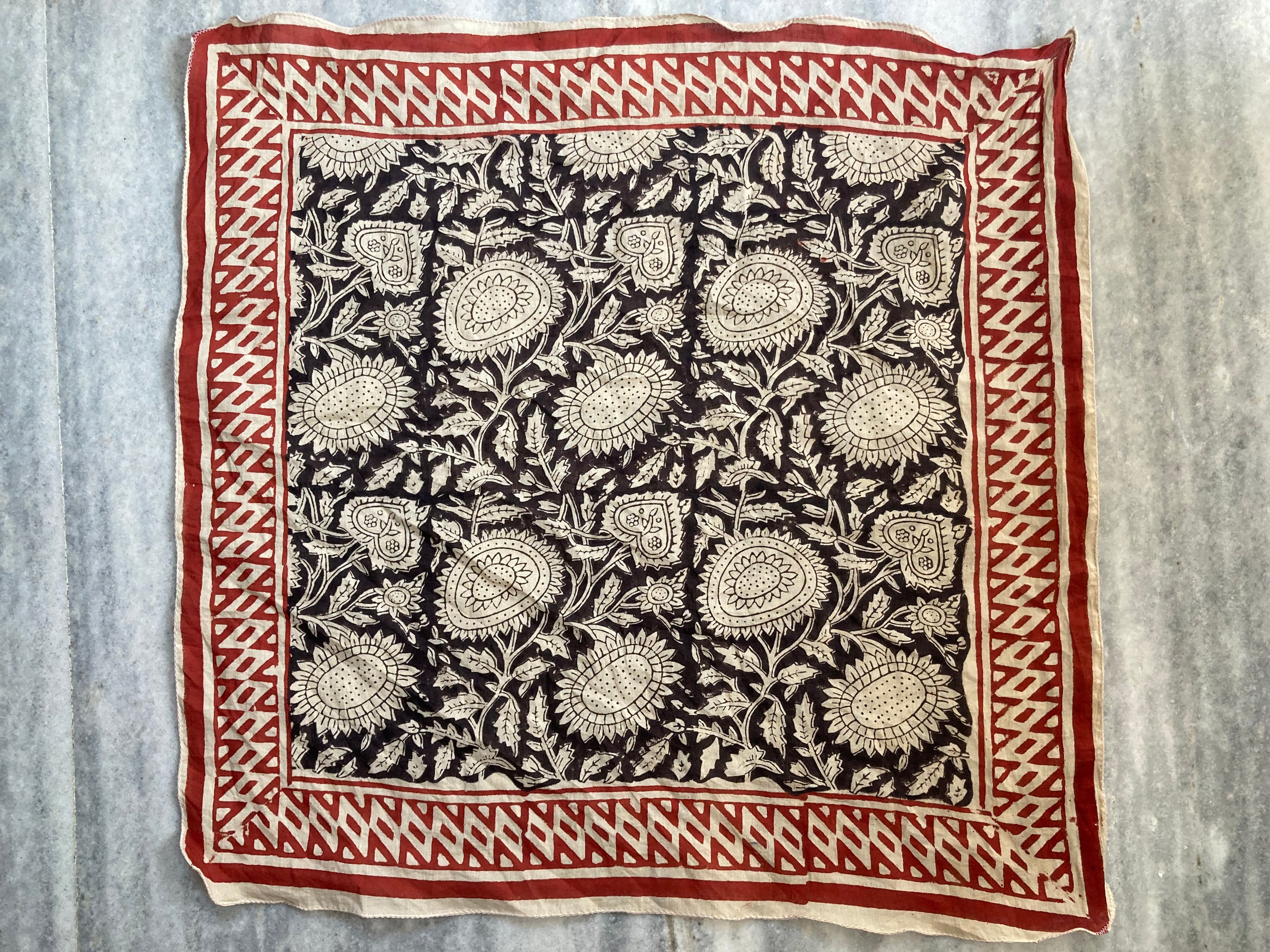 Hand Block Printed Cotton Bandana: Natural Dye Neckerchief - Made in India