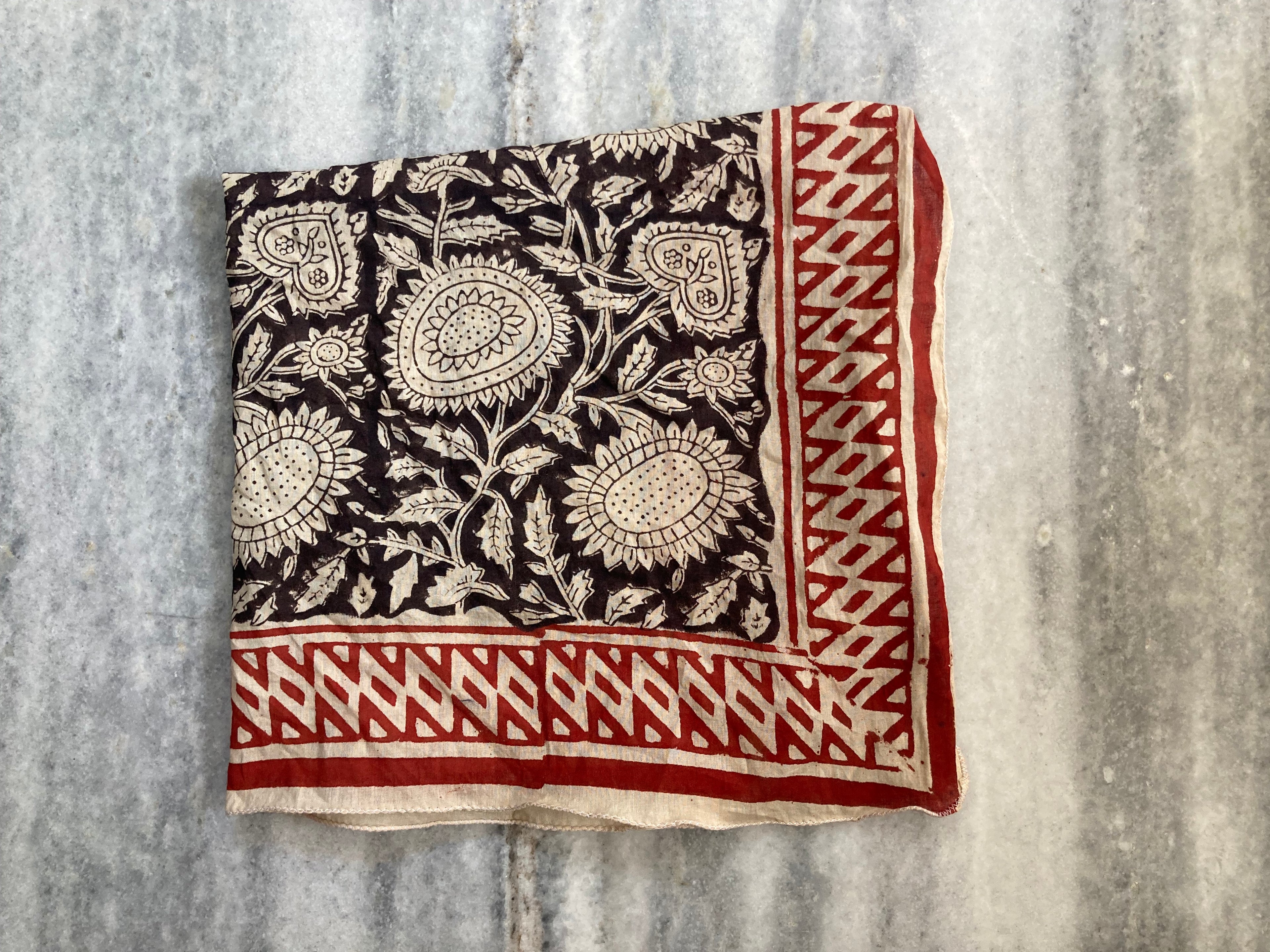 Hand Block Printed Cotton Bandana: Natural Dye Neckerchief - Made in India