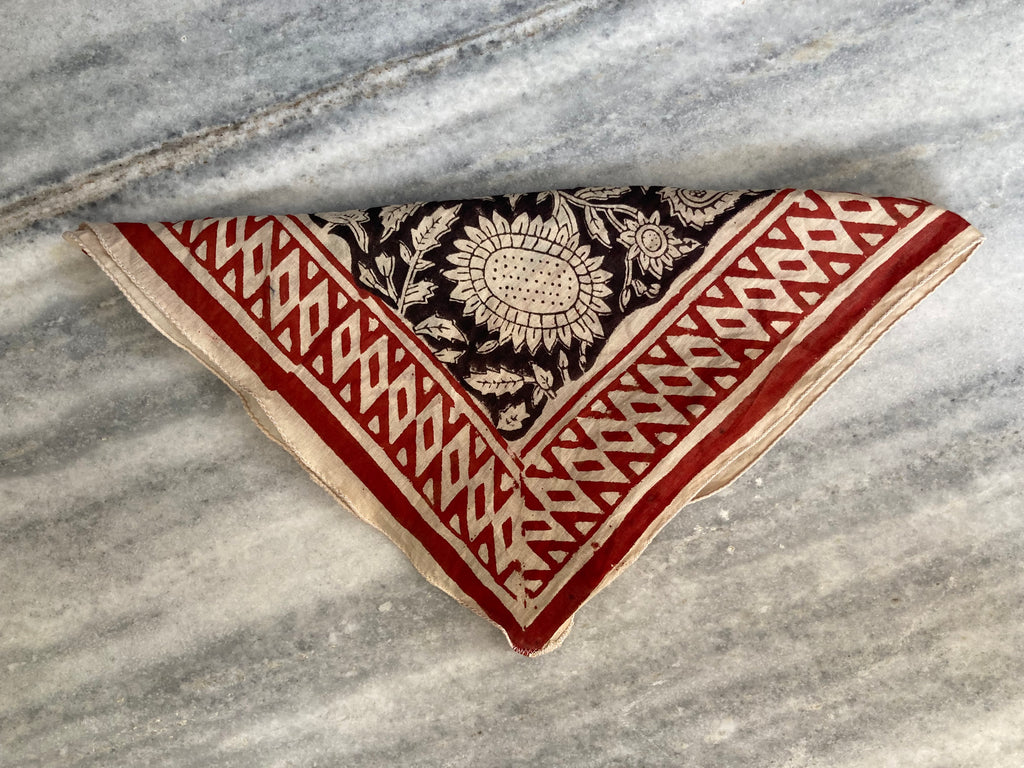 Hand Block Printed Cotton Bandana: Natural Dye Neckerchief - Made in India
