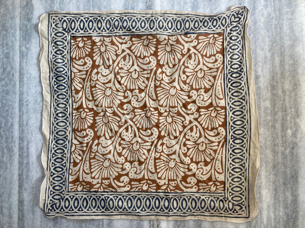 Hand Block Printed Cotton Bandana: Natural Dye Neckerchief - Made in India
