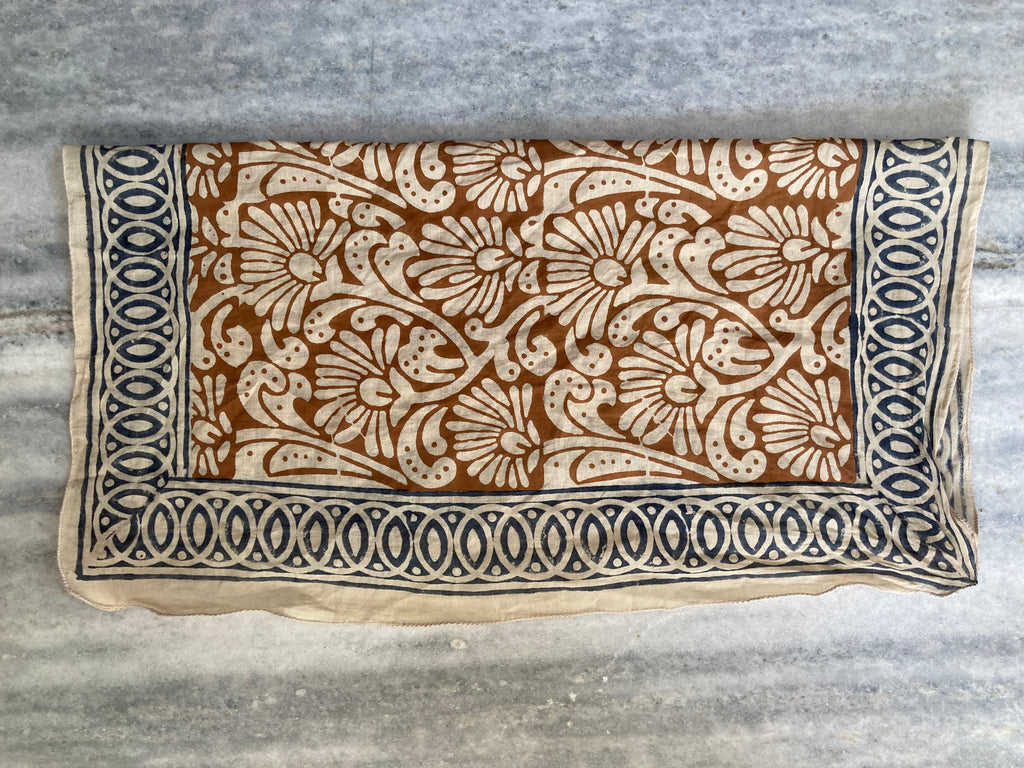 Hand Block Printed Cotton Bandana: Natural Dye Neckerchief - Made in India