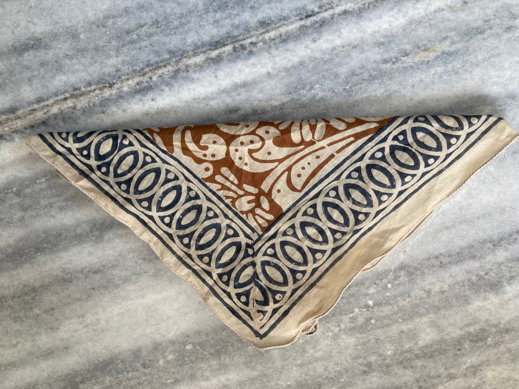 Hand Block Printed Cotton Bandana: Natural Dye Neckerchief - Made in India