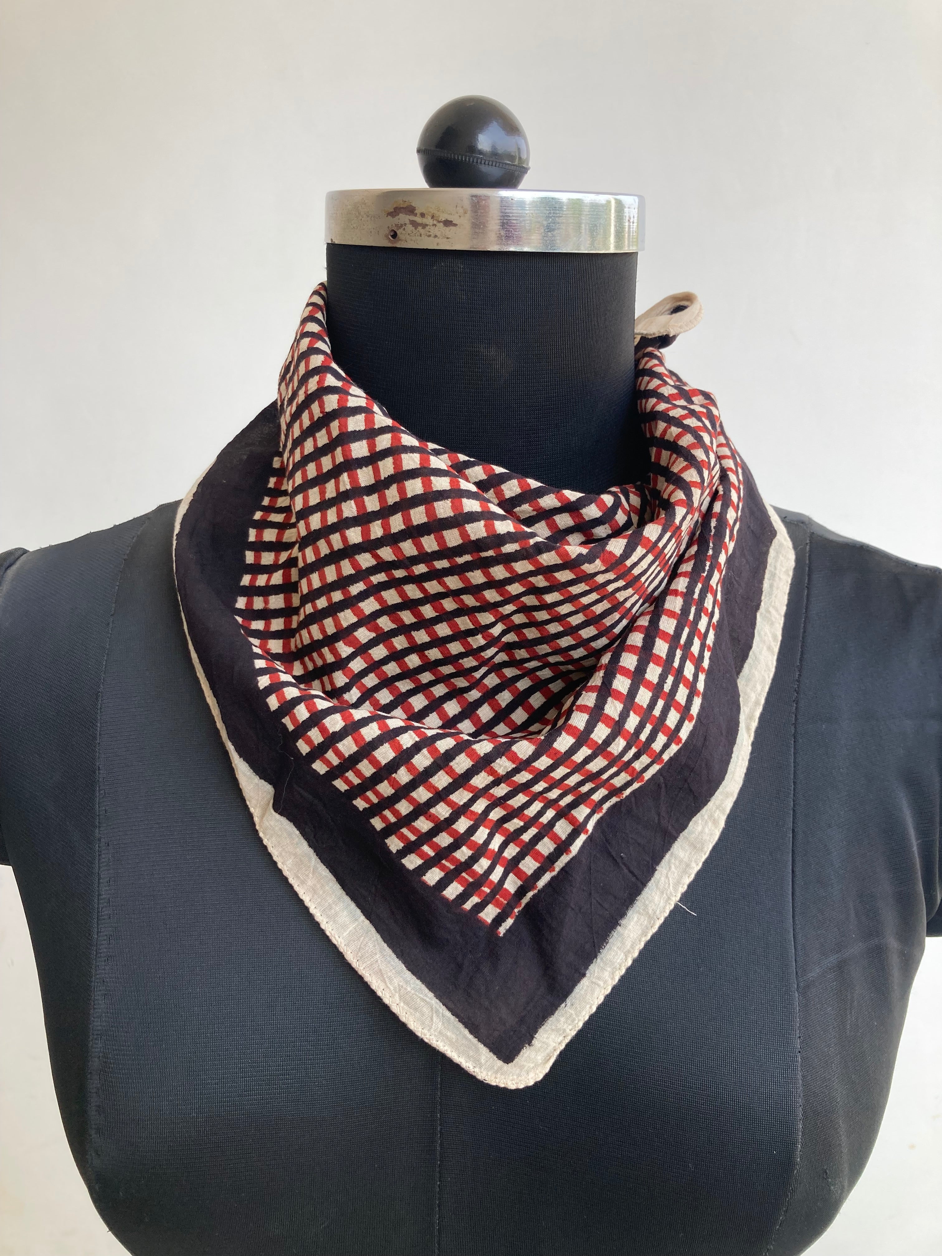 Hand Block Printed Cotton Bandana: Natural Dye Neckerchief - Made in India