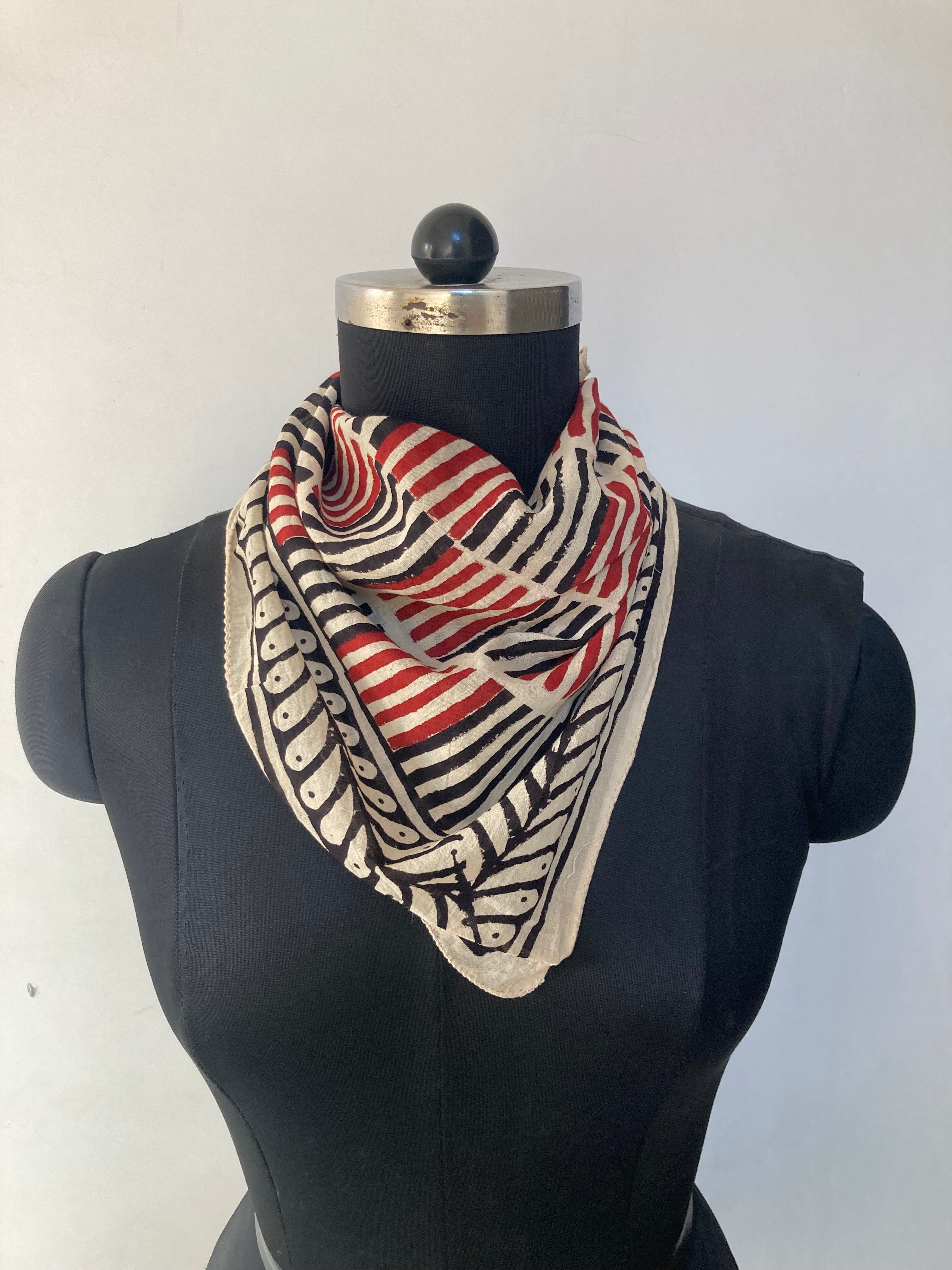 A Set of 10 Assorted Hand Block Printed Bandanas: Organic Cotton Scarfs (21x21" Inch)