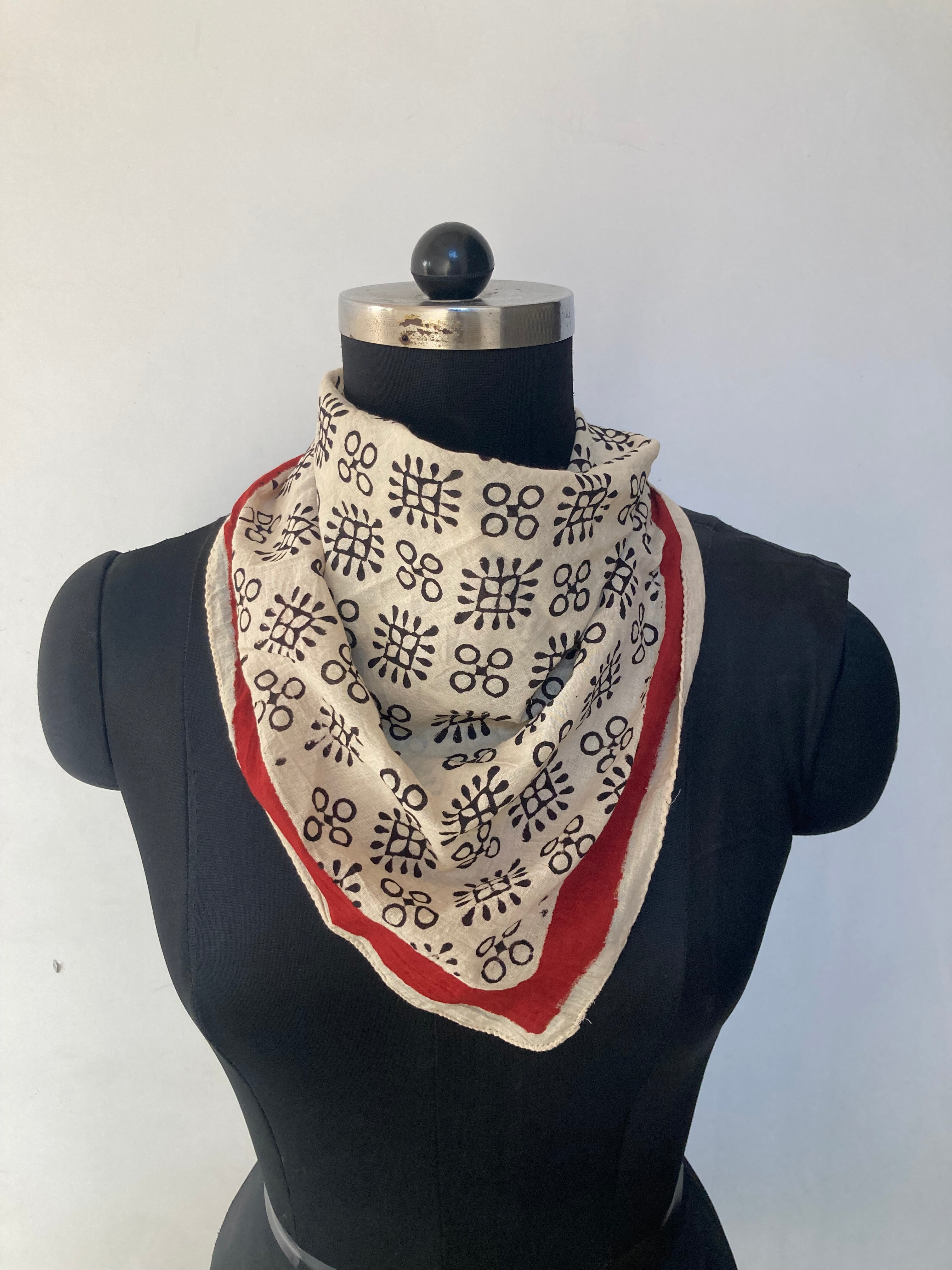 Hand Block Printed Cotton Bandana: Natural Dye Neckerchief - Made in India
