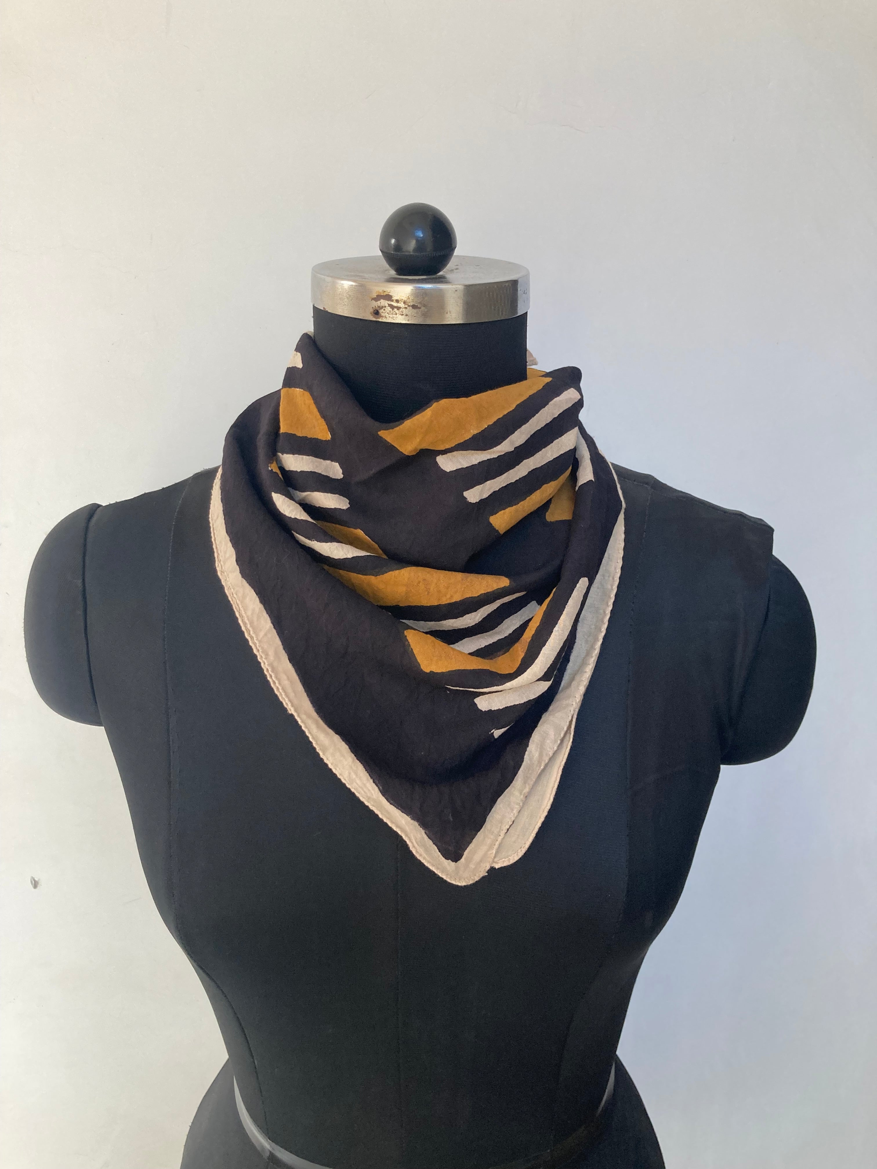 Hand Block Printed Cotton Bandana: Natural Dye Neckerchief - Made in India