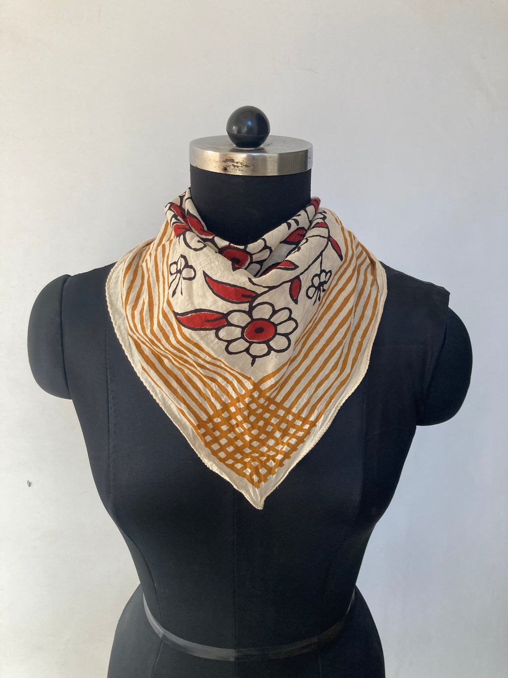 Hand Block Printed Cotton Bandana: Natural Dye Neckerchief - Made in India