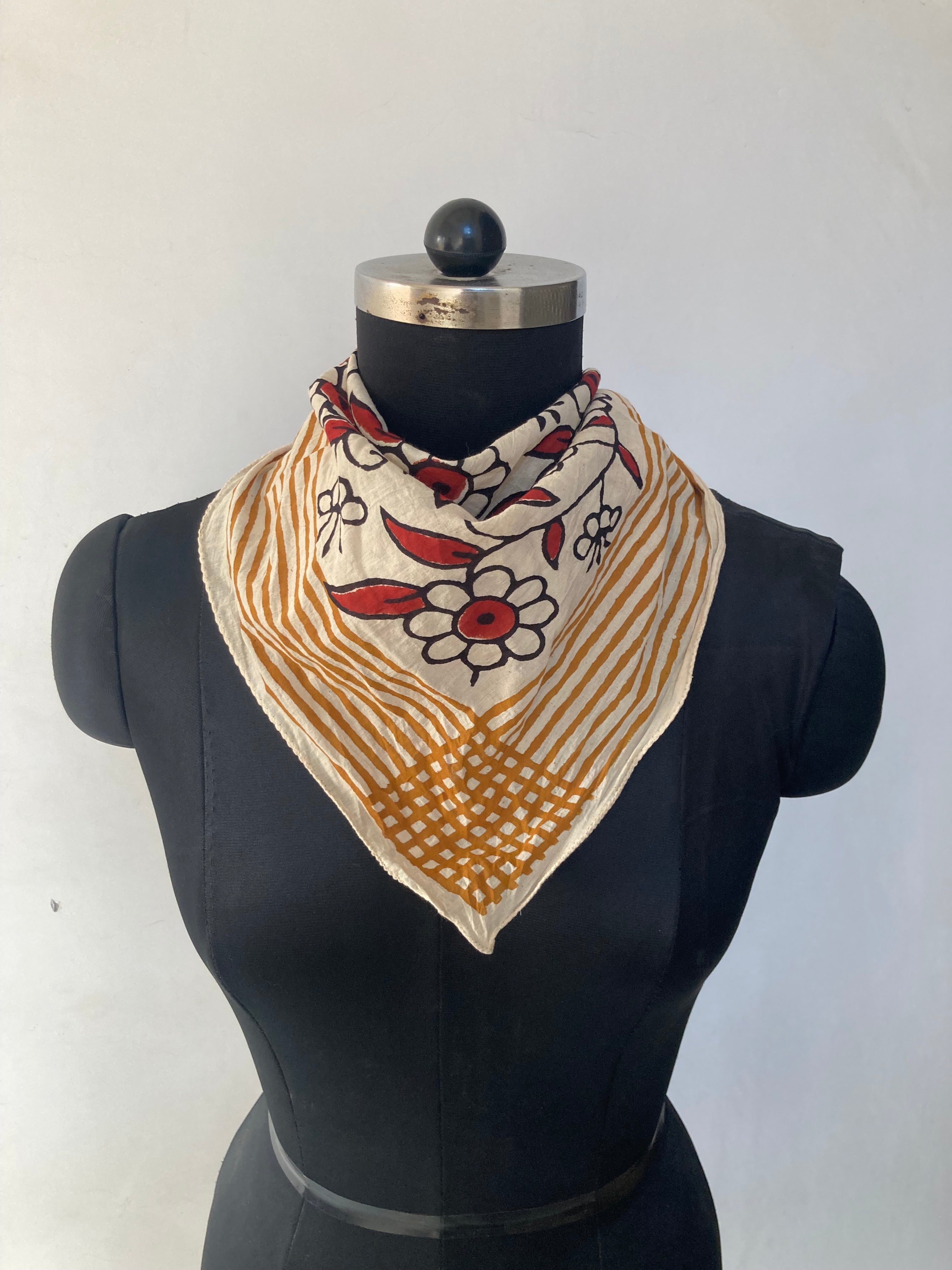 Hand Block Printed Cotton Bandana: Natural Dye Neckerchief - Made in India
