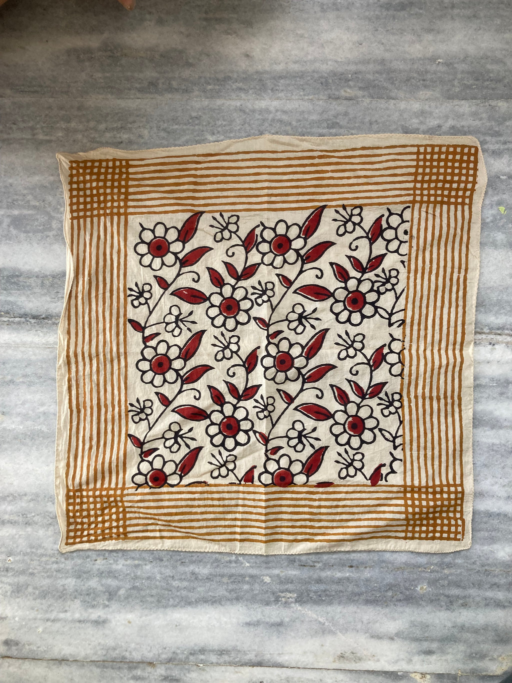 Hand Block Printed Cotton Bandana: Natural Dye Neckerchief - Made in India