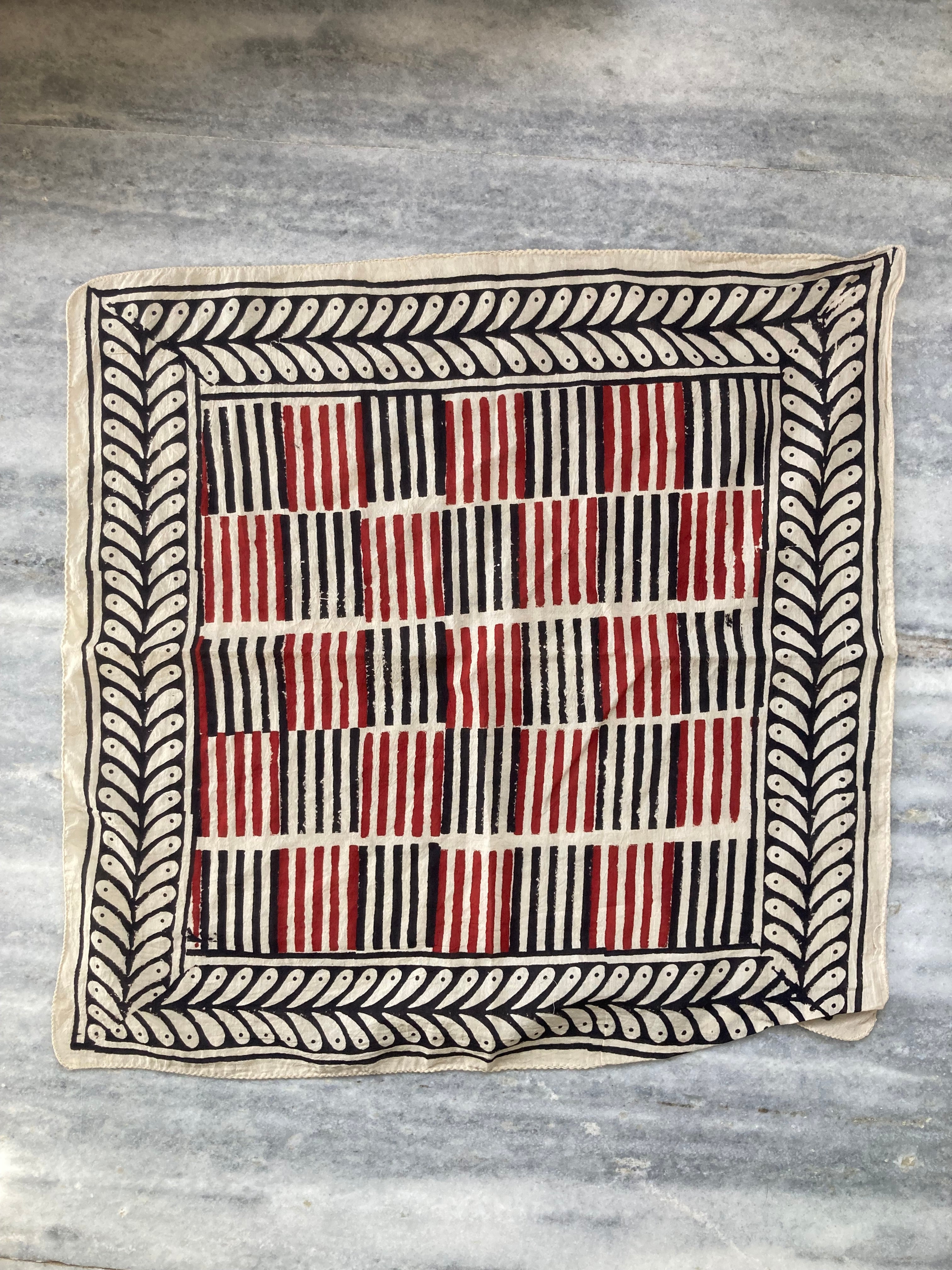 Hand Block Printed Cotton Bandana: Natural Dye Neckerchief - Made in India