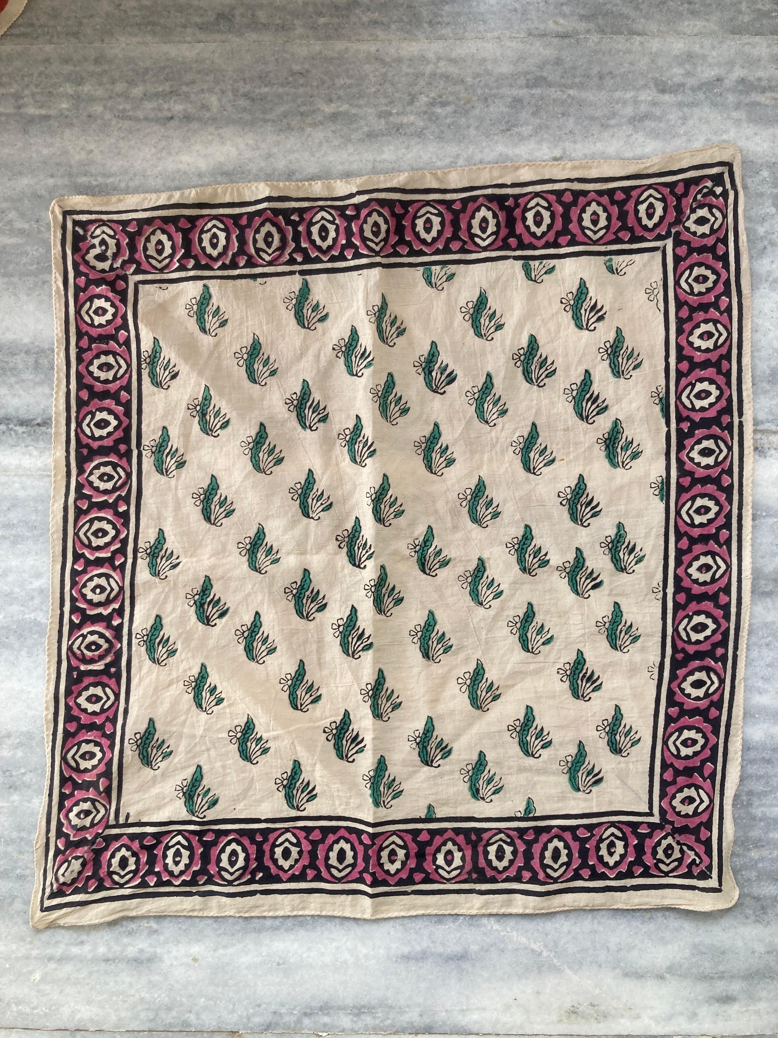 Hand Block Printed Cotton Bandana: Natural Dye Neckerchief - Made in India