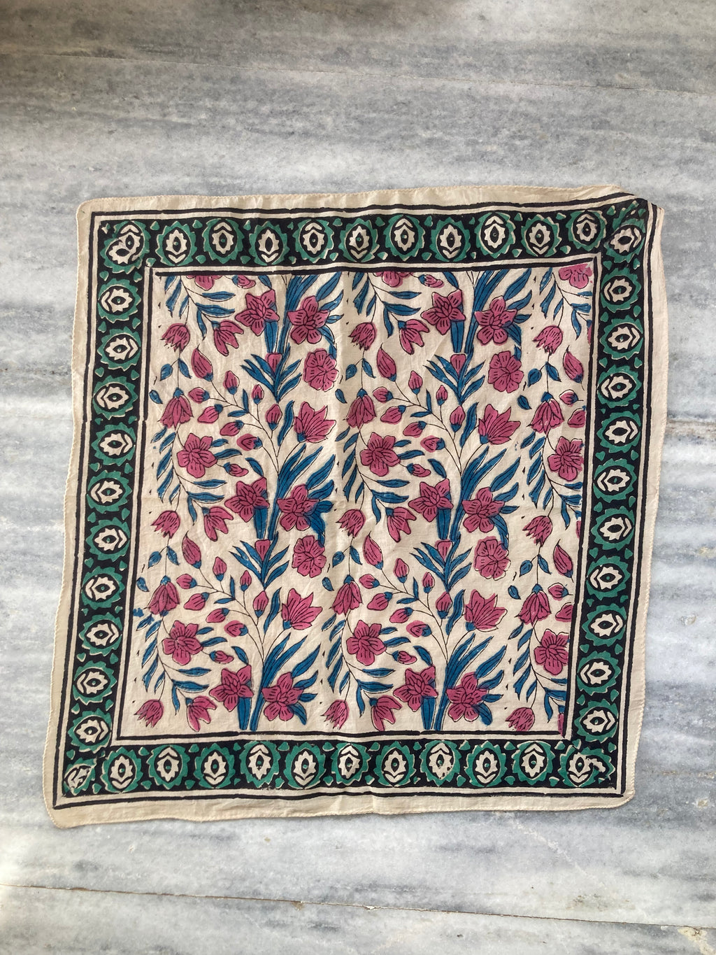 Hand Block Printed Cotton Bandana: Natural Dye Neckerchief - Made in India
