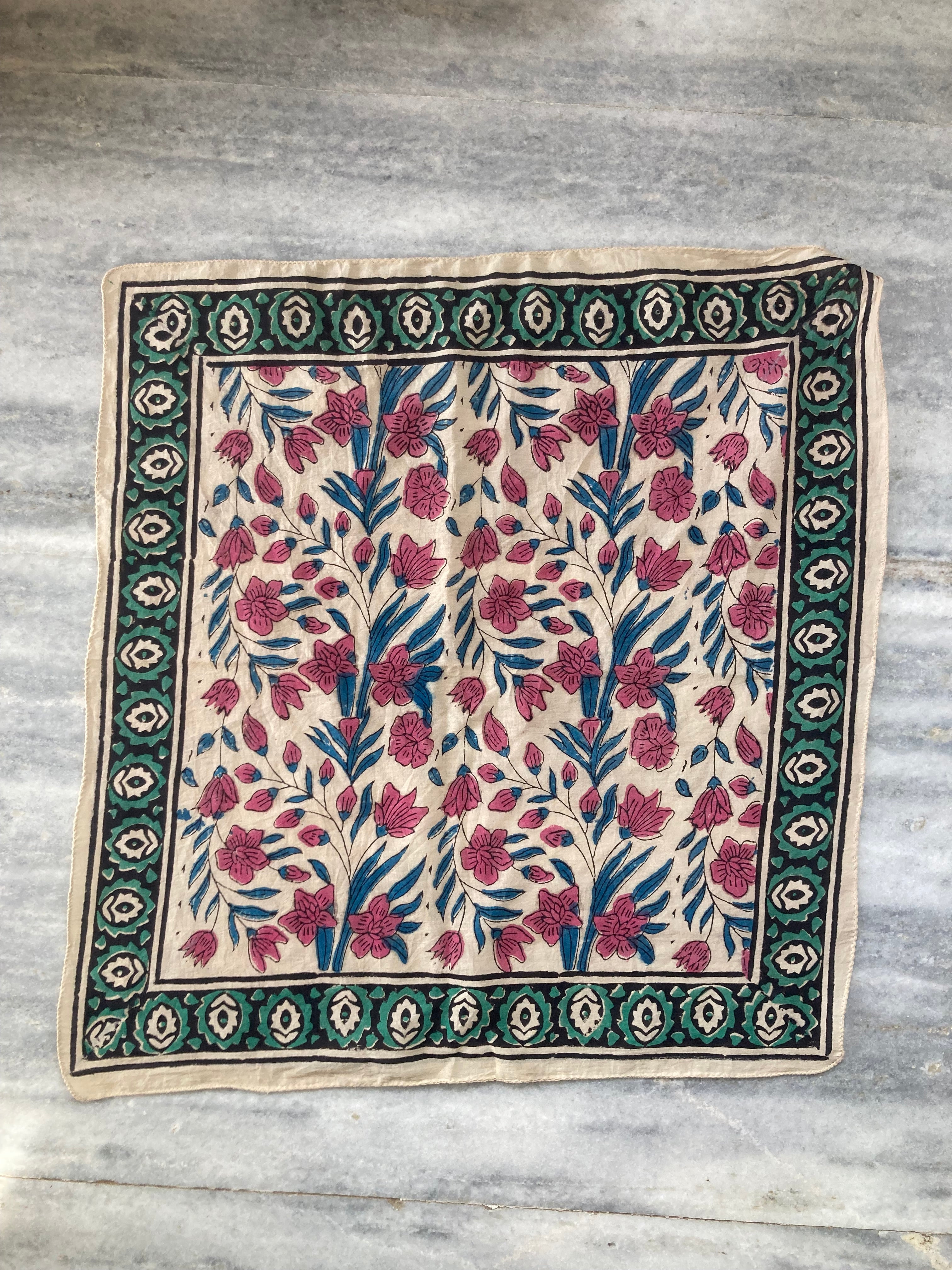Hand Block Printed Cotton Bandana: Natural Dye Neckerchief - Made in India