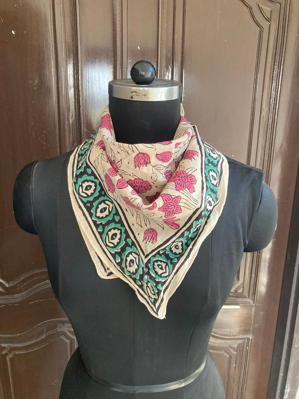 Hand Block Printed Cotton Bandana: Natural Dye Neckerchief - Made in India