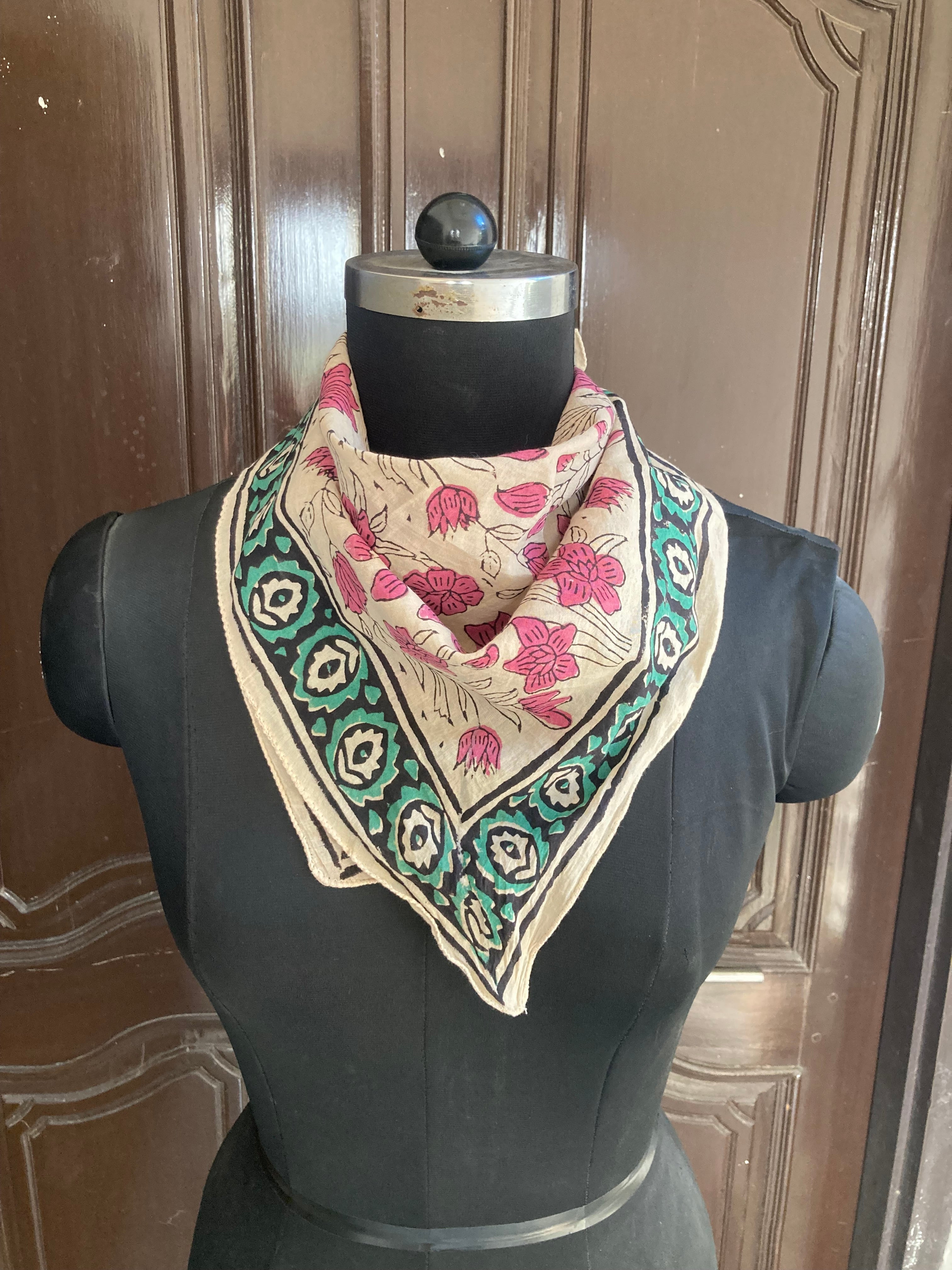 Hand Block Printed Cotton Bandana: Natural Dye Neckerchief - Made in India
