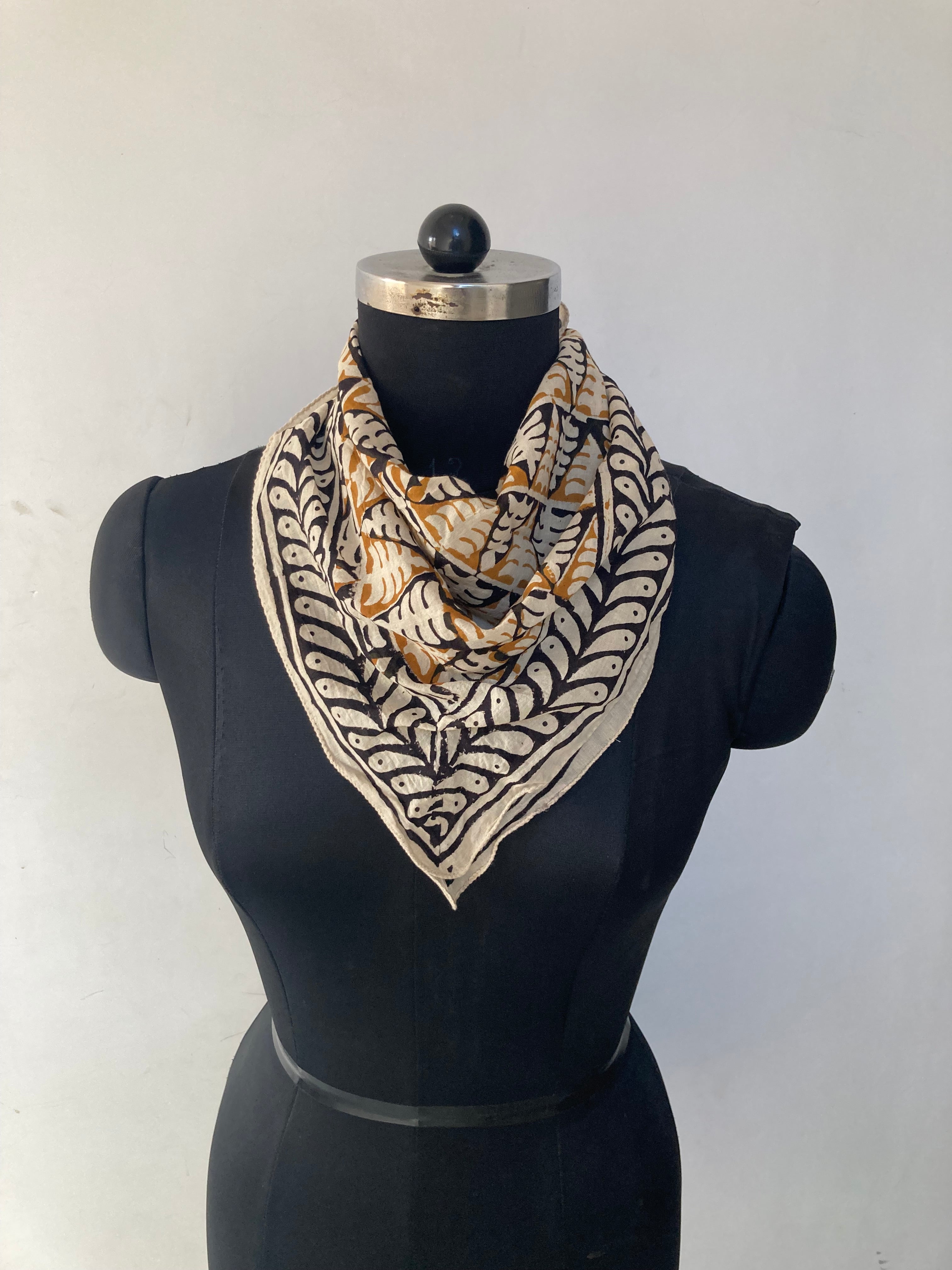 Hand Block Printed Cotton Bandana: Natural Dye Neckerchief - Made in India