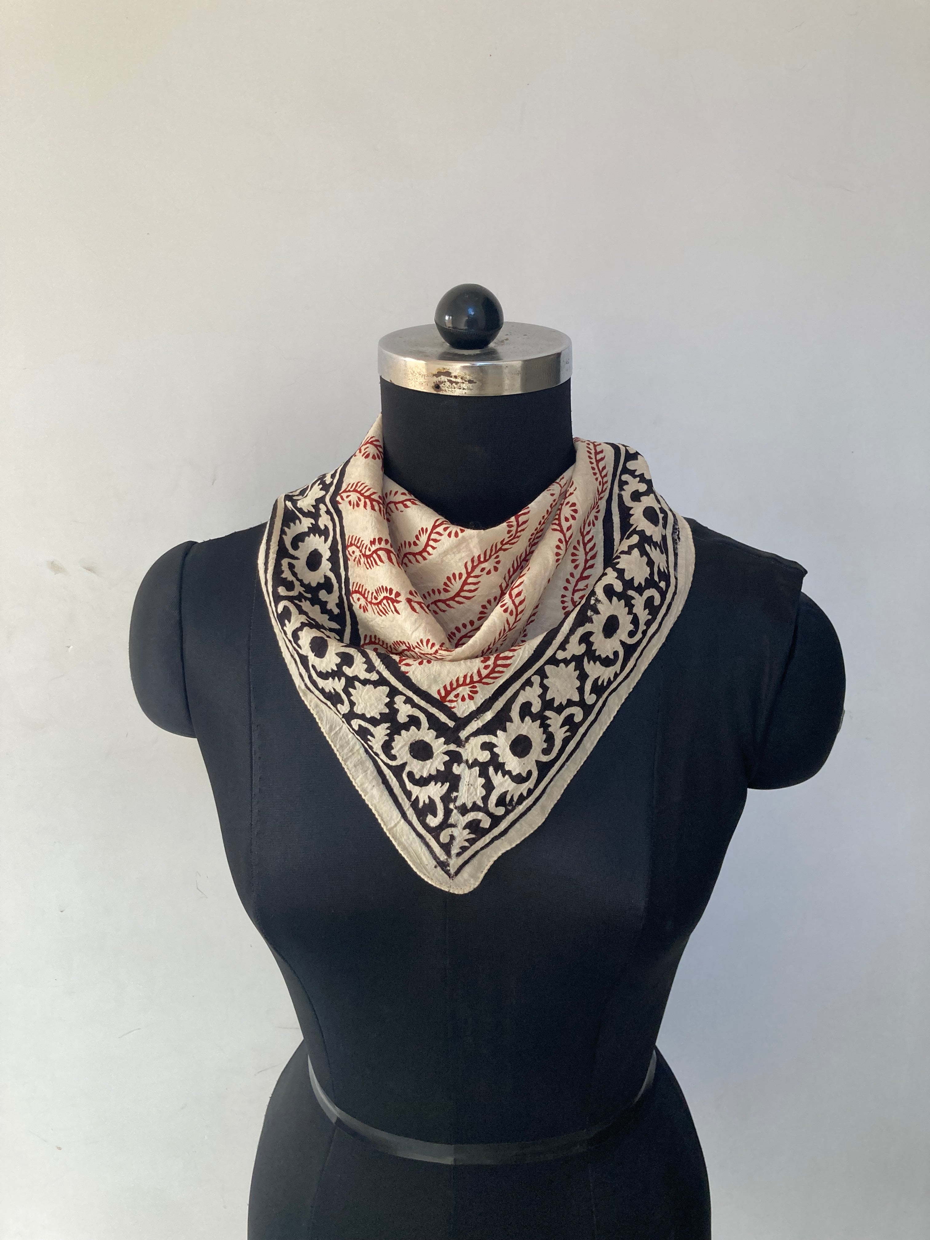 Hand Block Printed Cotton Bandana: Natural Dye Neckerchief - Made in India