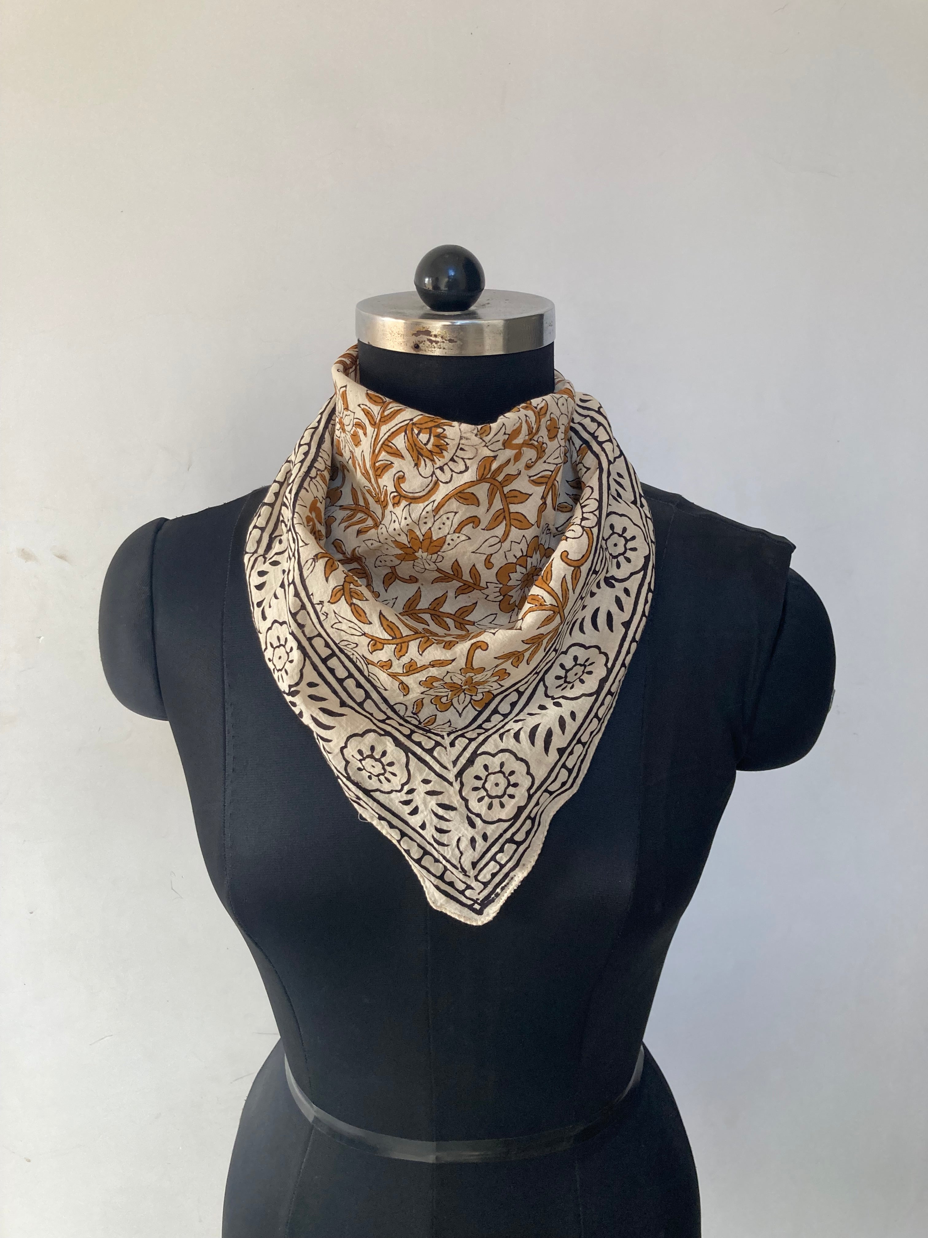Hand Block Printed Cotton Bandana: Natural Dye Neckerchief - Made in India