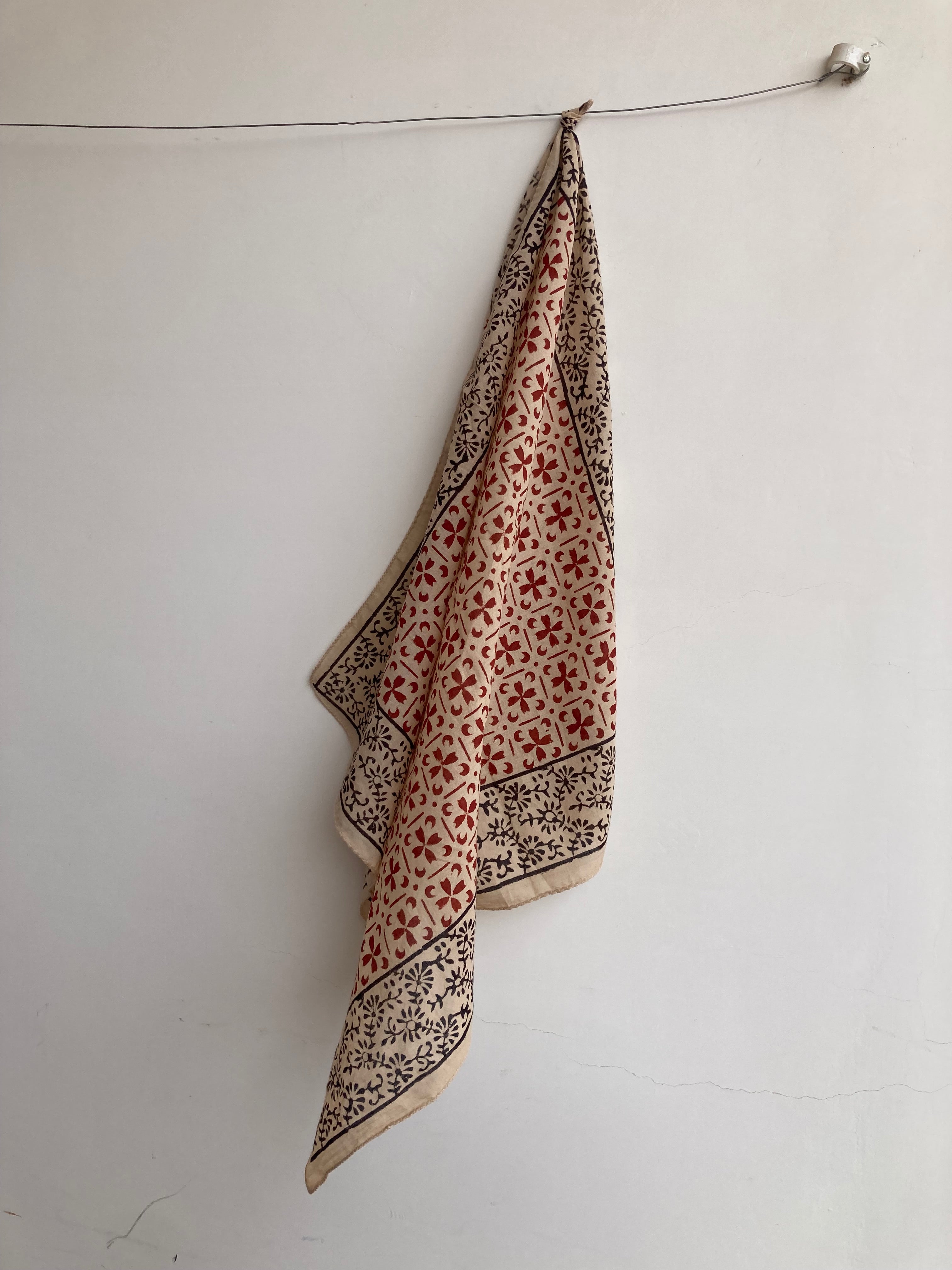 Hand Block Printed Cotton Bandana: Natural Dye Neckerchief - Made in India