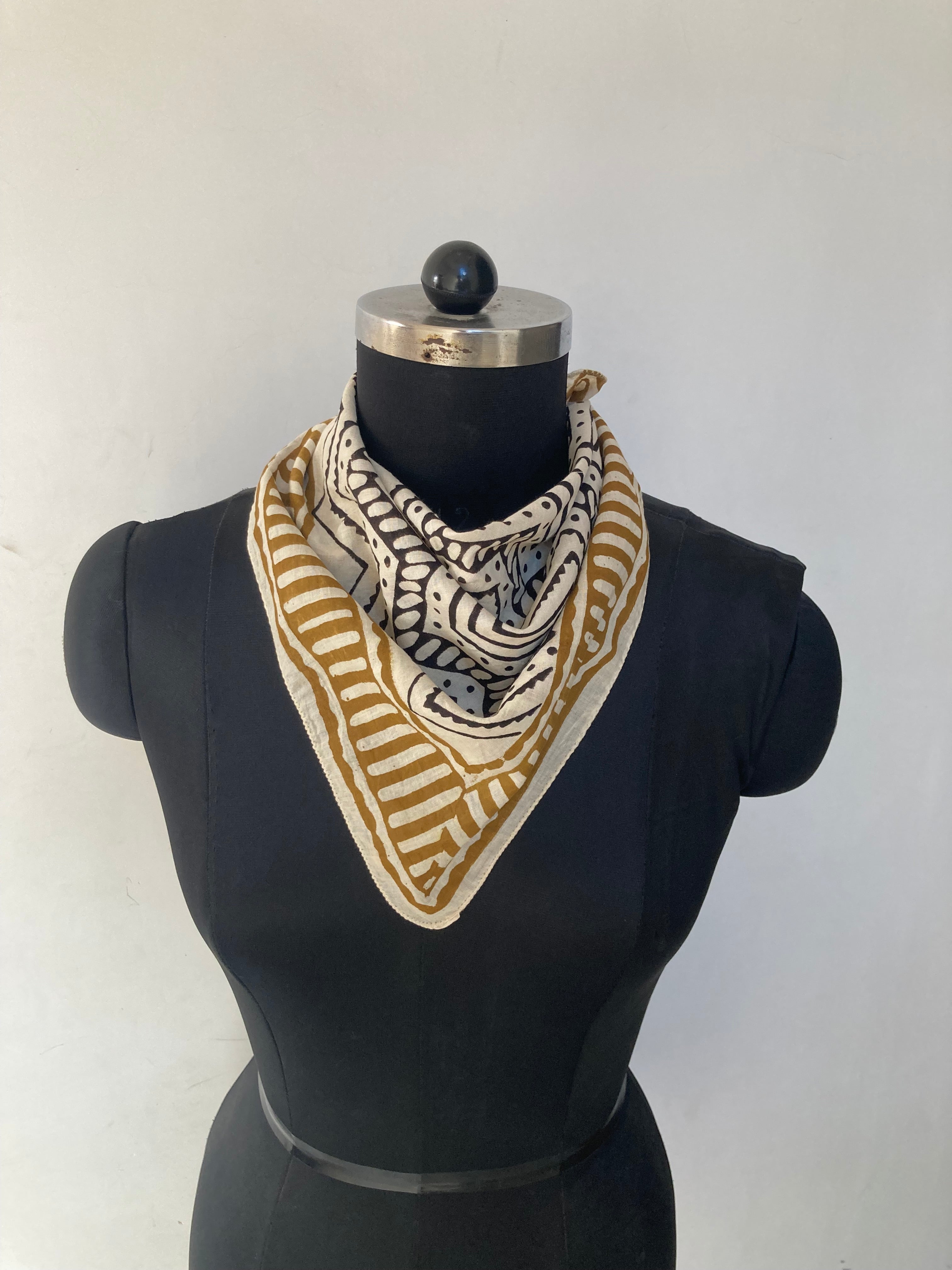 Hand Block Printed Cotton Bandana: Natural Dye Neckerchief - Made in India