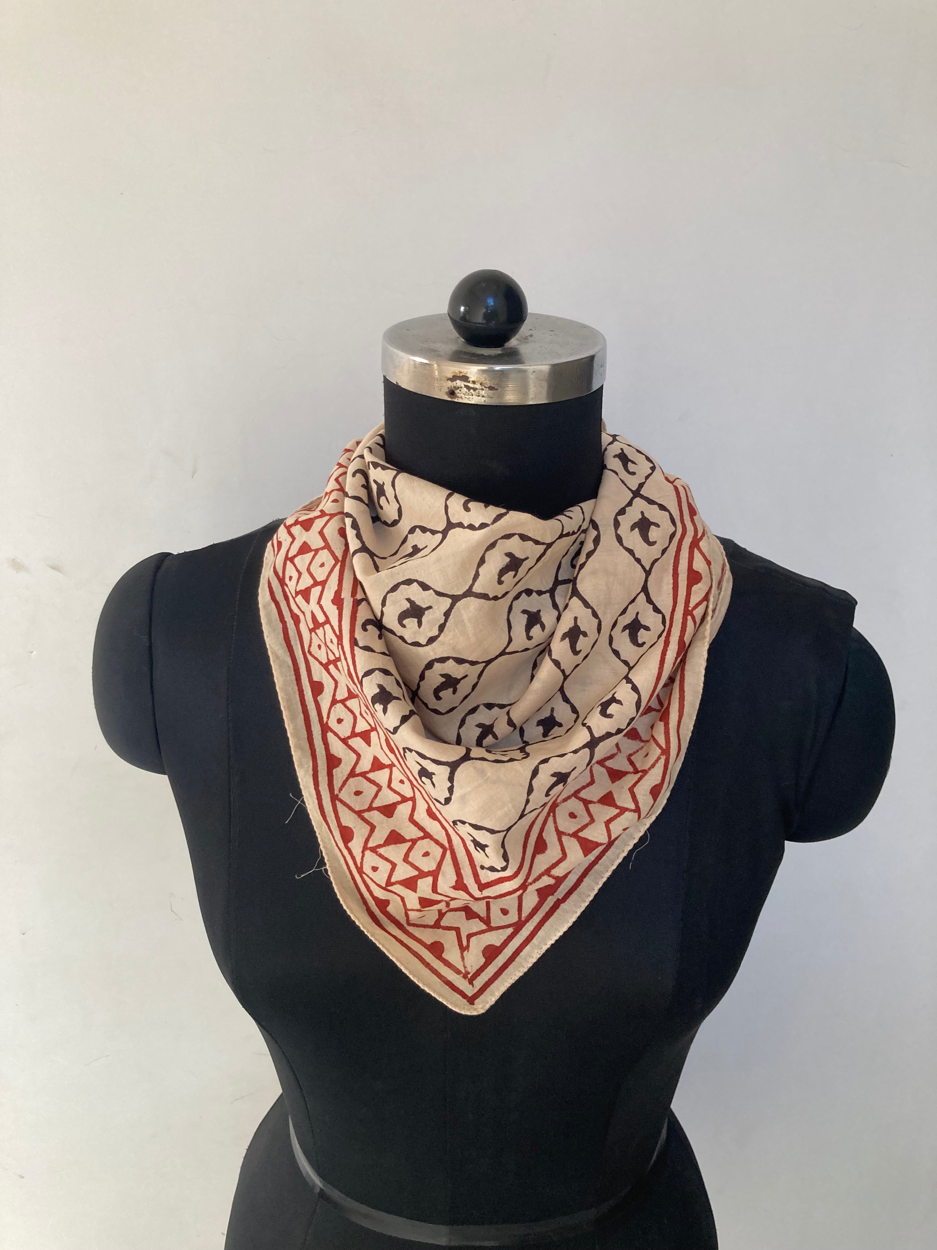 Hand Block Printed Cotton Bandana: Natural Dye Neckerchief - Made in India