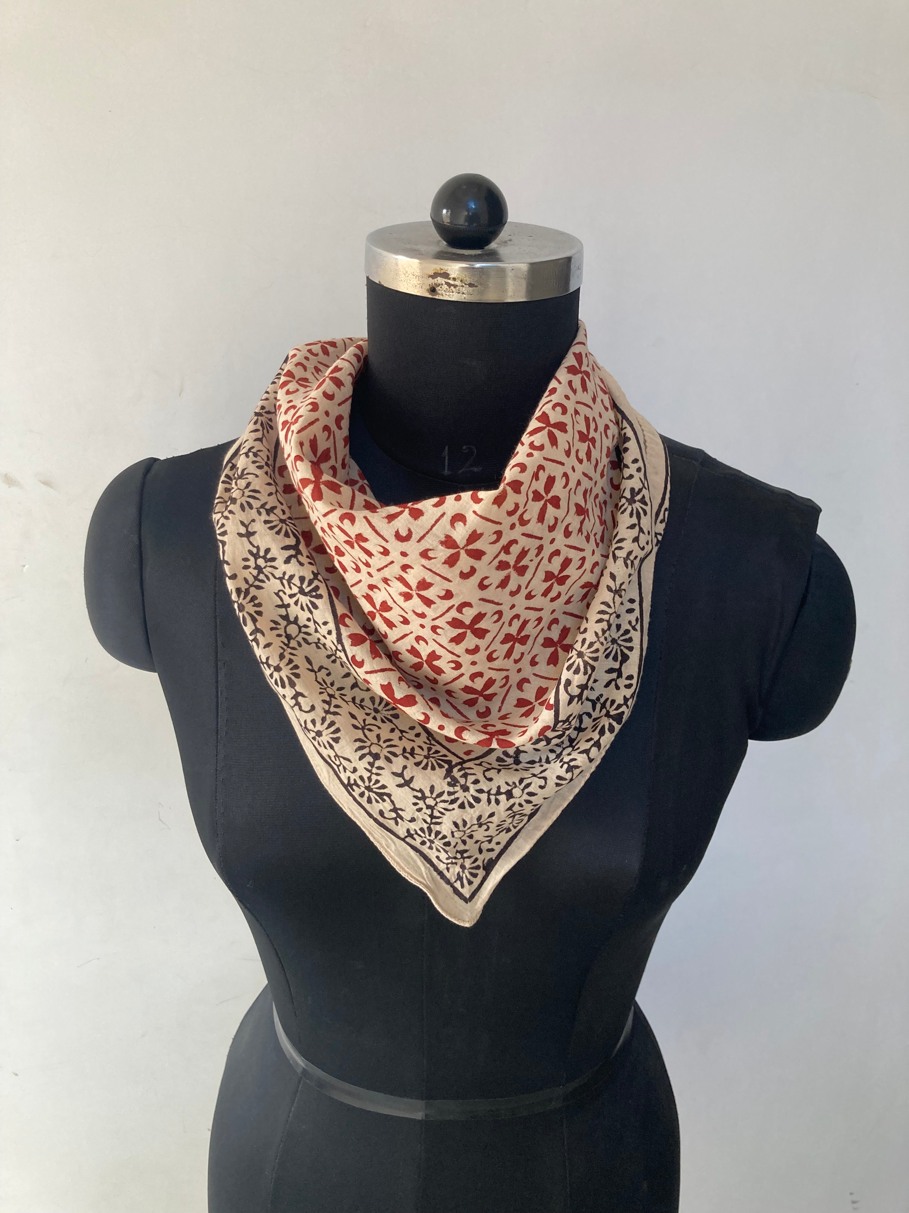 Hand Block Printed Cotton Bandana: Natural Dye Neckerchief - Made in India