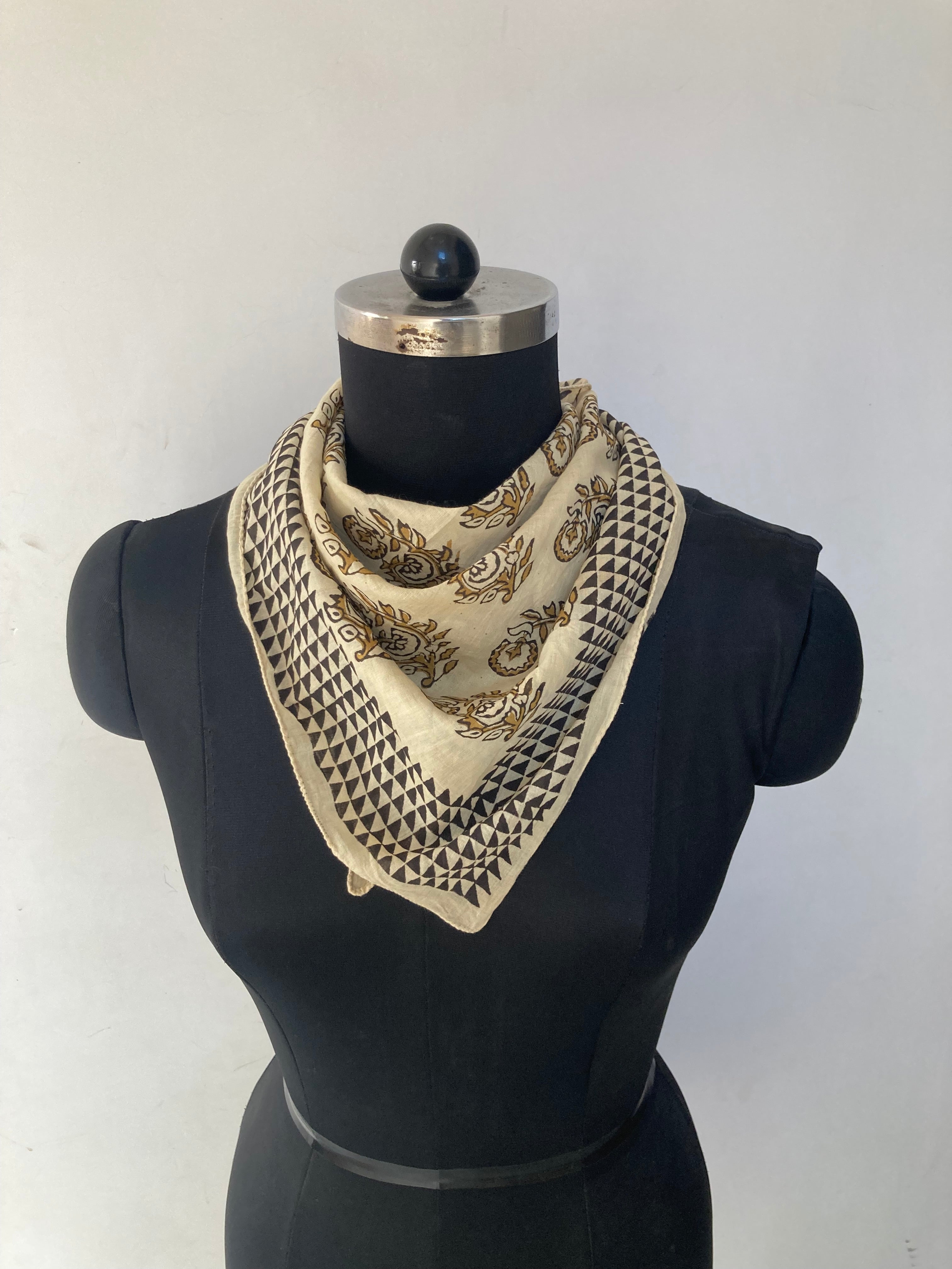 Hand Block Printed Cotton Bandana: Natural Dye Neckerchief - Made in India