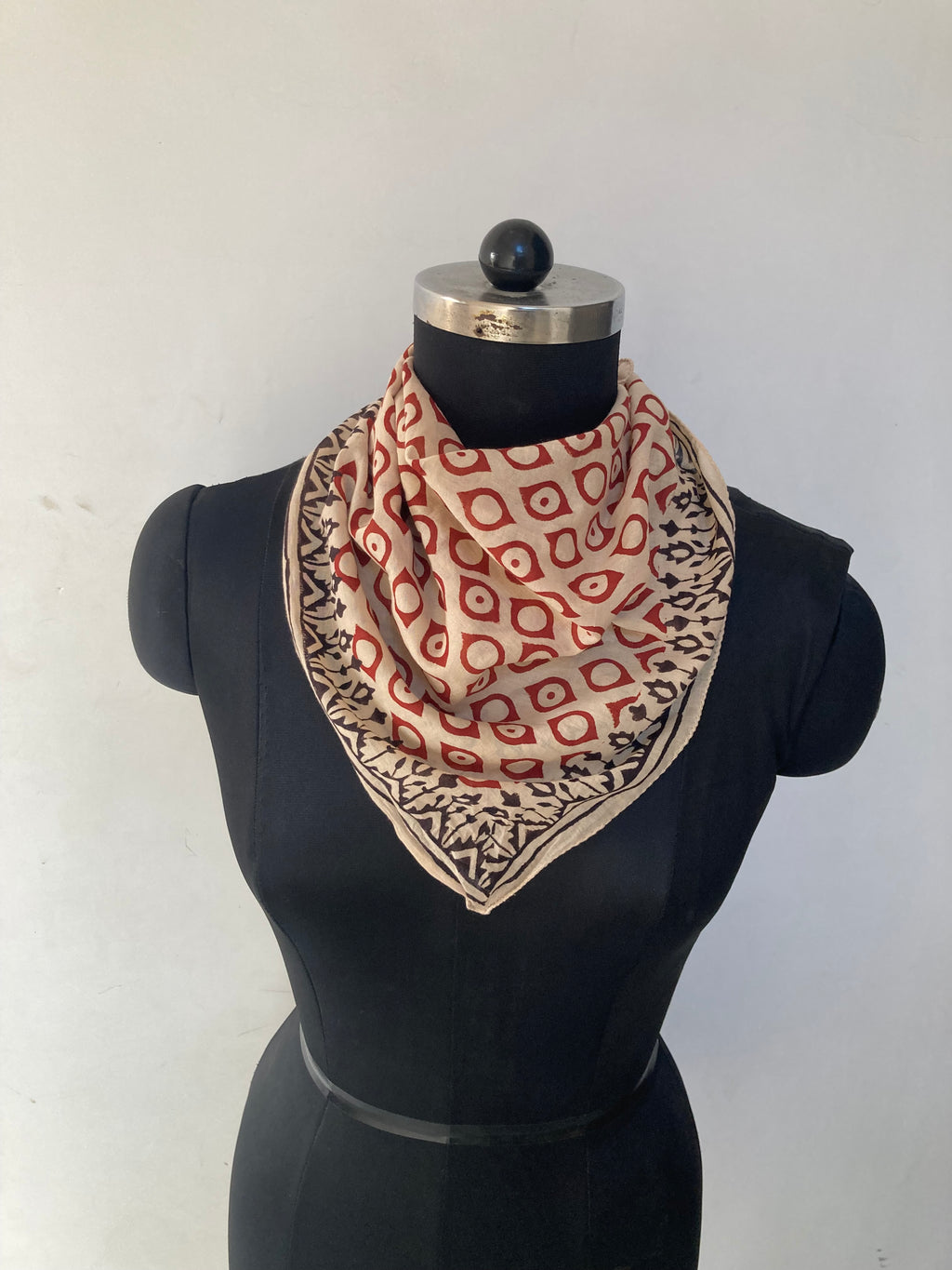 Hand Block Printed Cotton Bandana: Natural Dye Neckerchief - Made in India