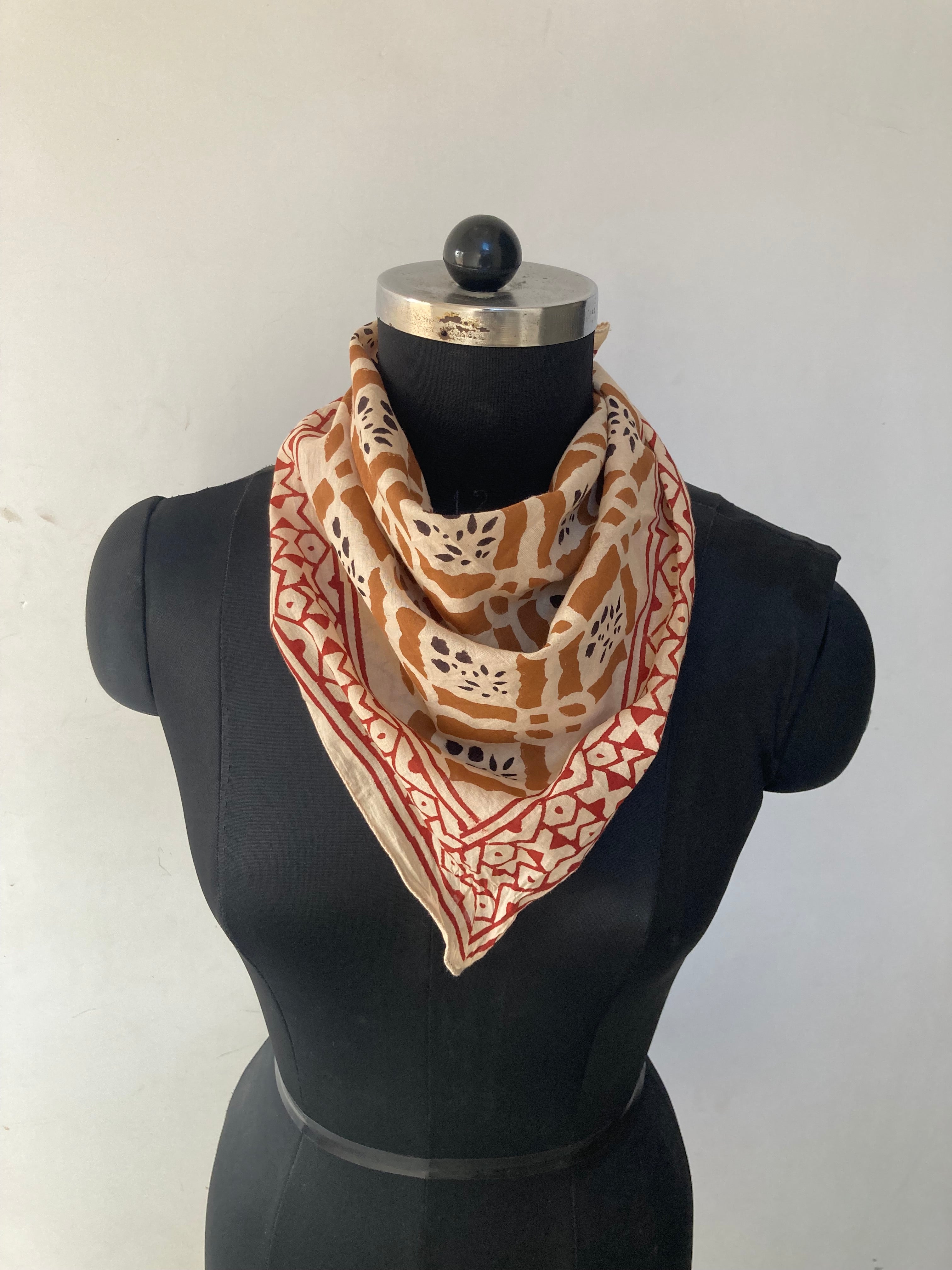 Hand Block Printed Cotton Bandana: Natural Dye Neckerchief - Made in India