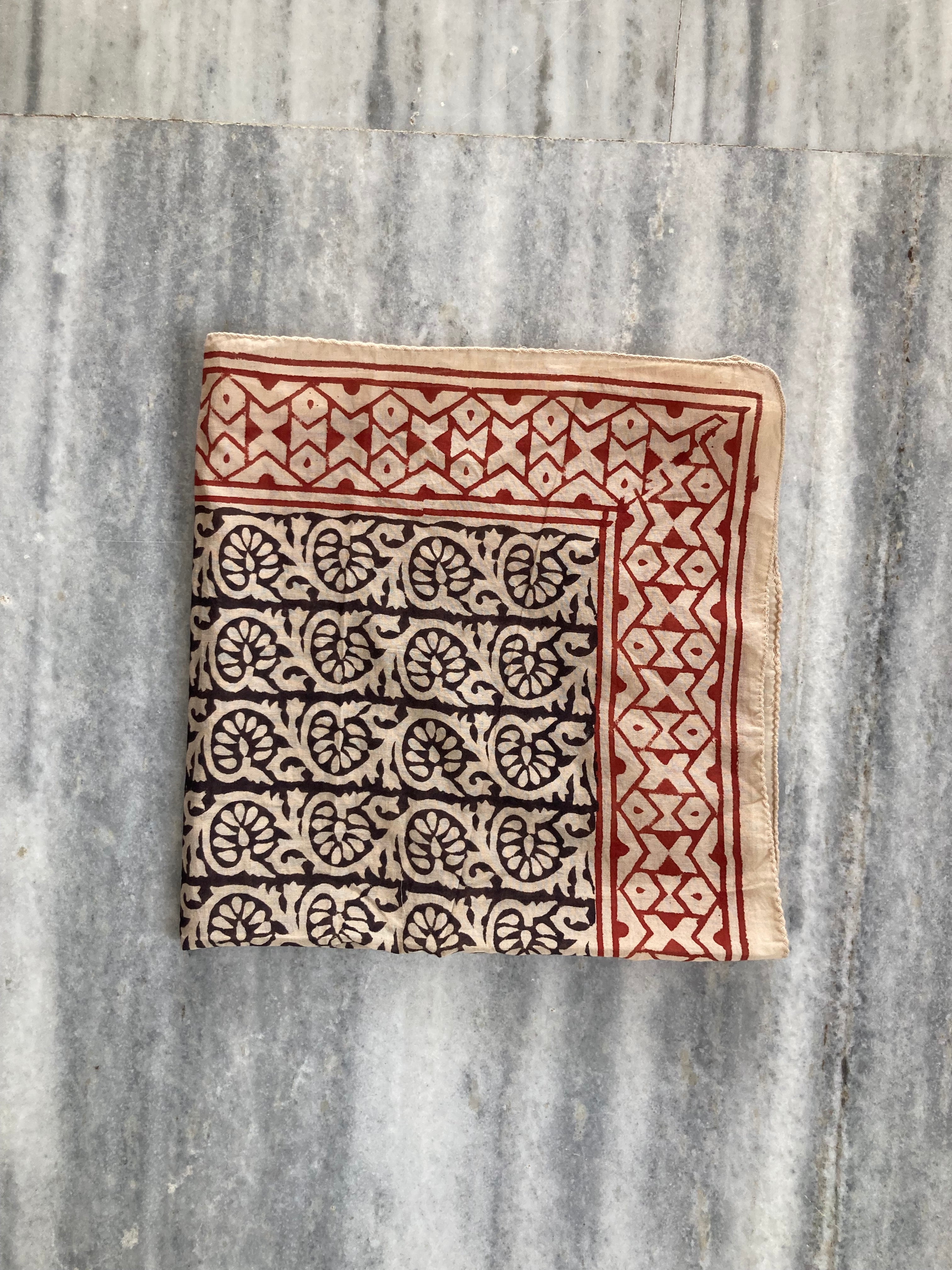 Hand Block Printed Cotton Bandana: Natural Dye Neckerchief - Made in India
