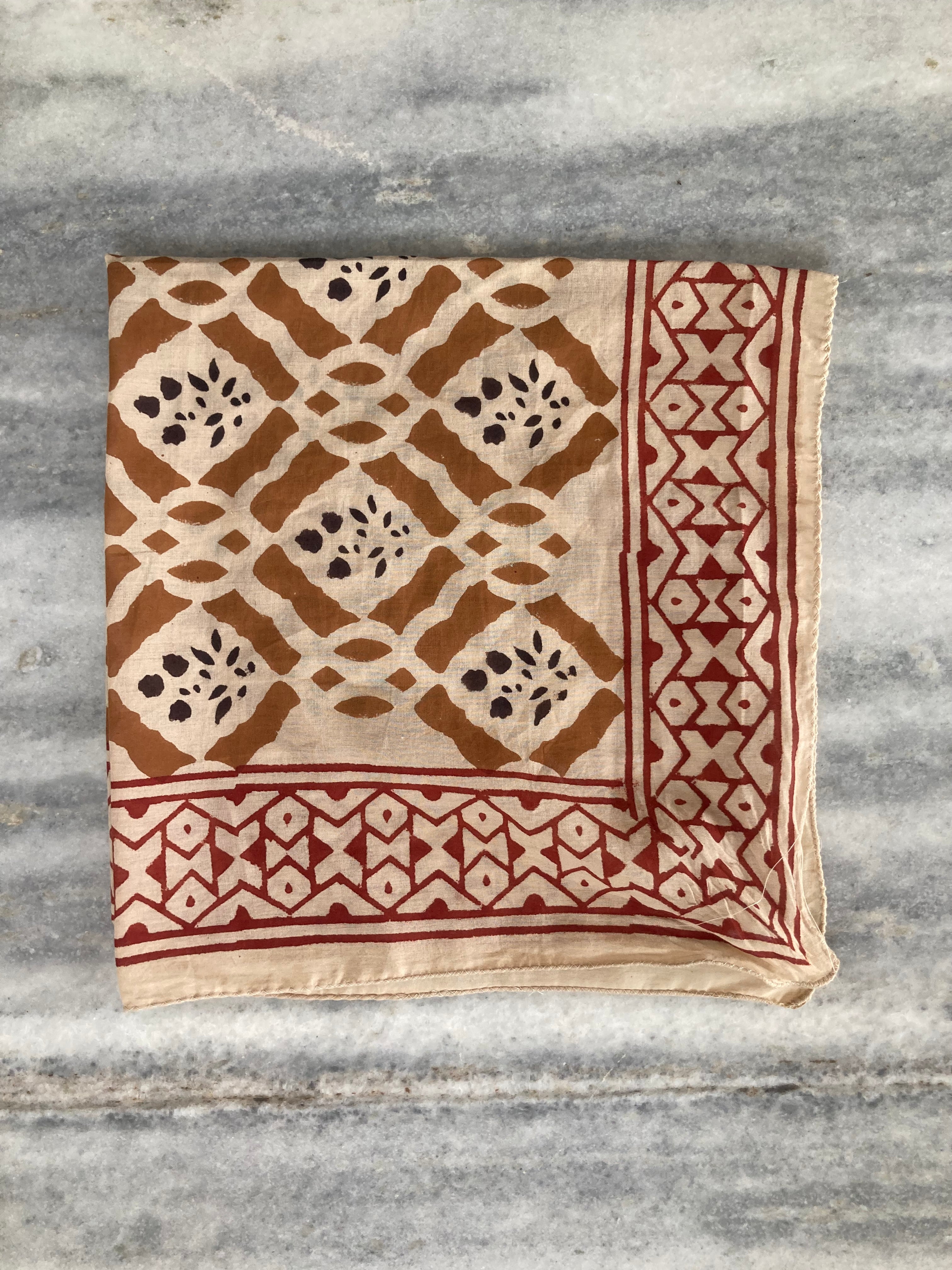 Hand Block Printed Cotton Bandana: Natural Dye Neckerchief - Made in India