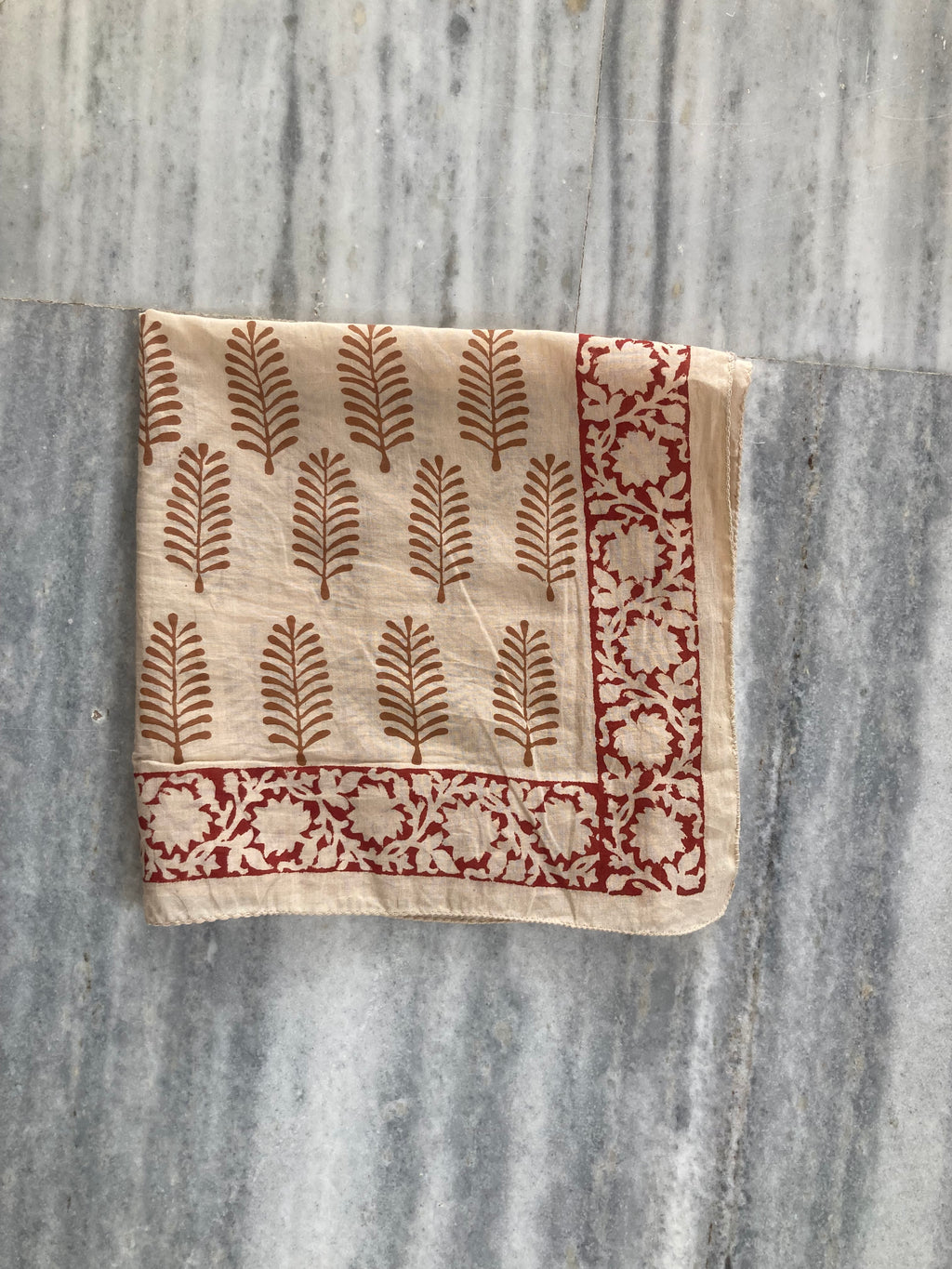 Hand Block Printed Cotton Bandana: Natural Dye Neckerchief - Made in India