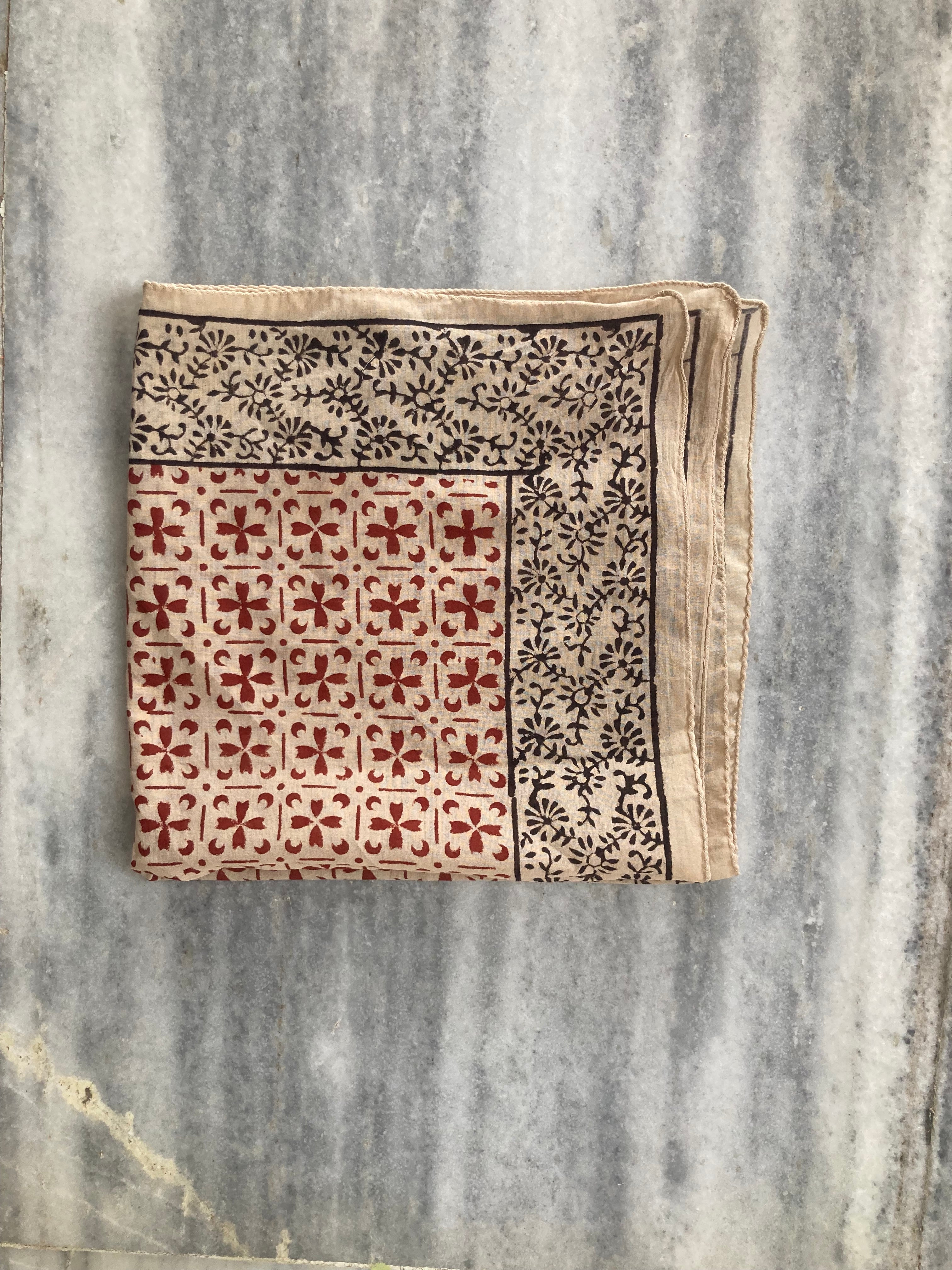 Hand Block Printed Cotton Bandana: Natural Dye Neckerchief - Made in India