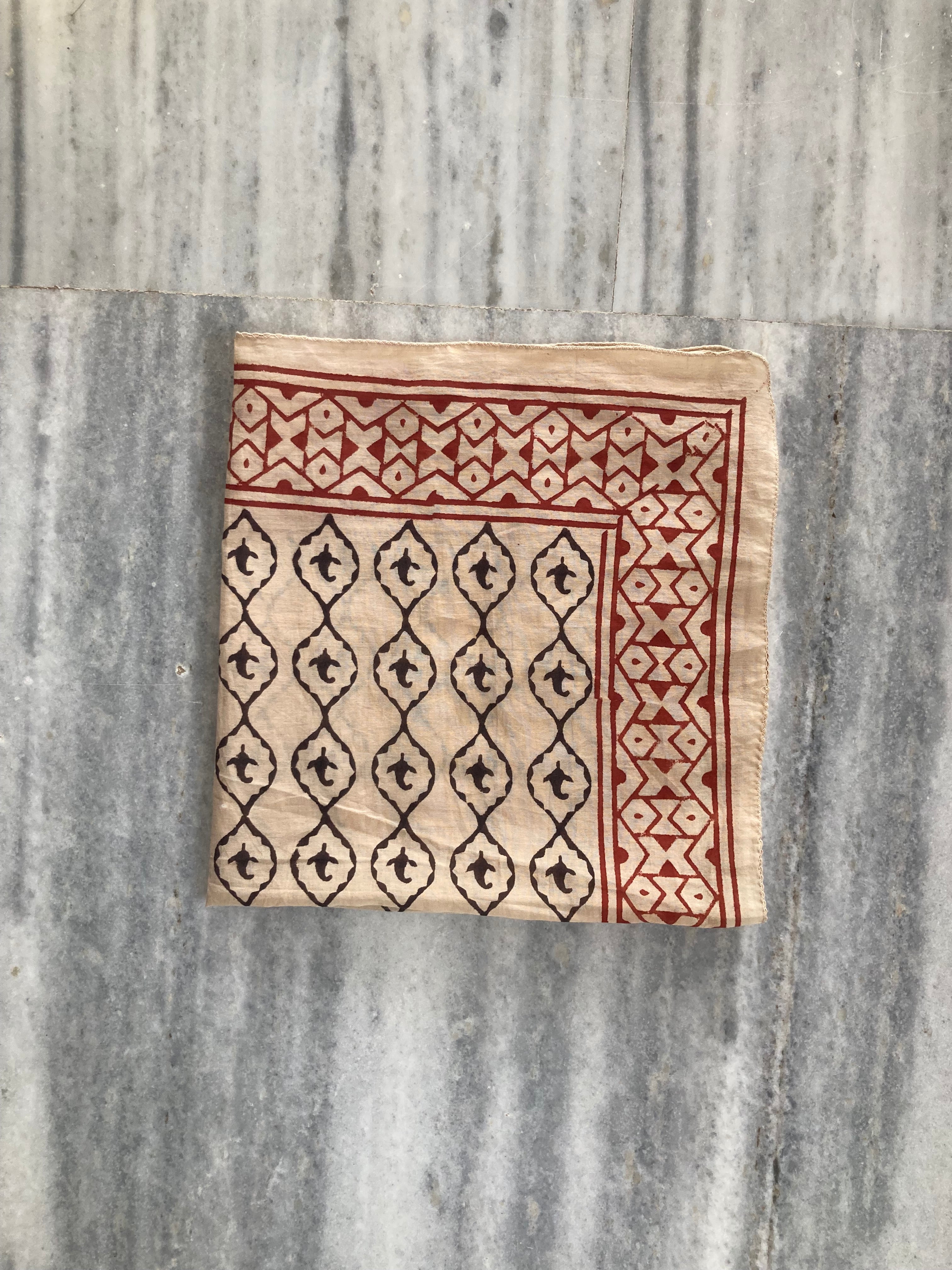 Hand Block Printed Cotton Bandana: Natural Dye Neckerchief - Made in India