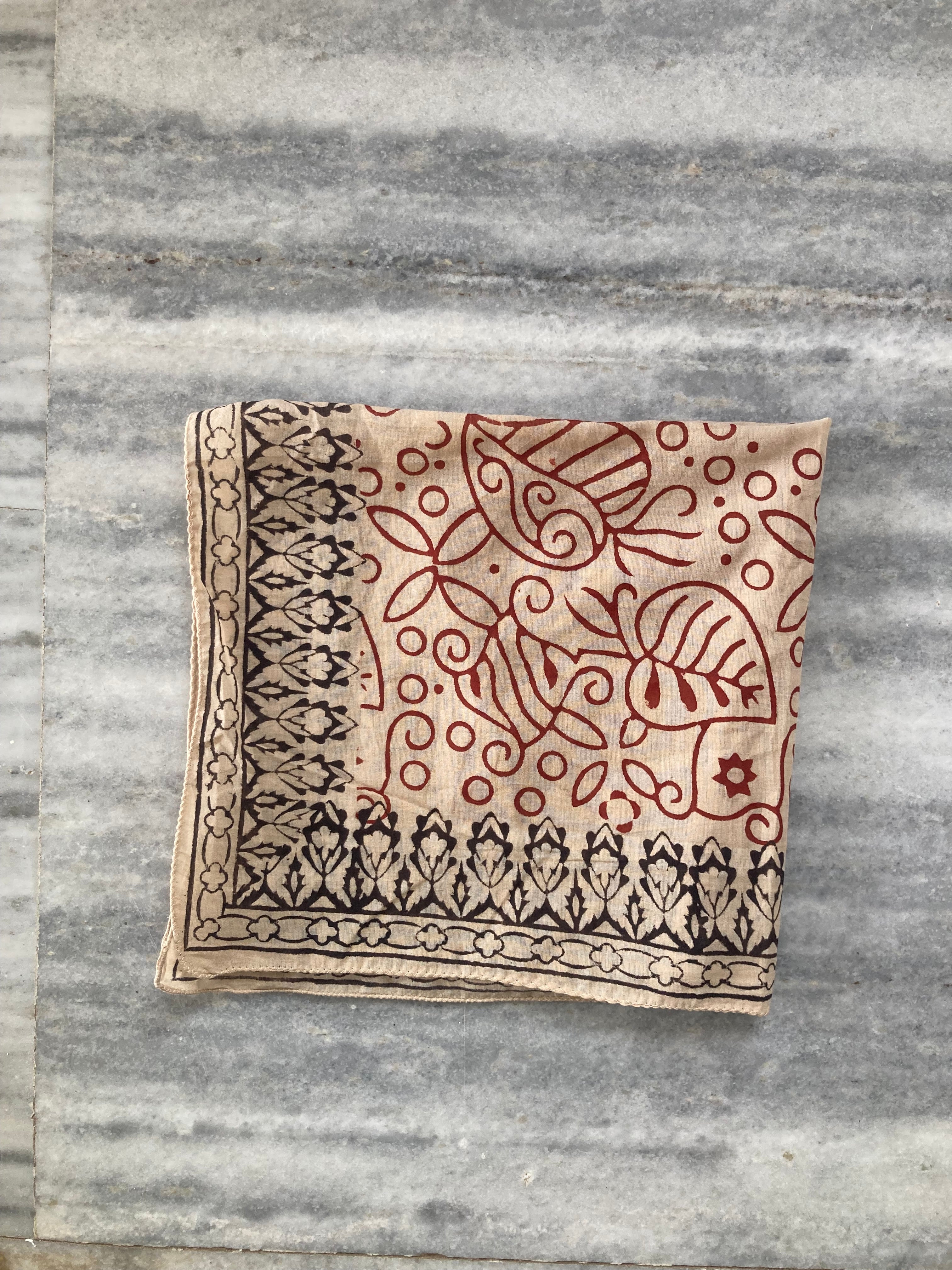 Hand Block Printed Cotton Bandana: Natural Dye Neckerchief - Made in India