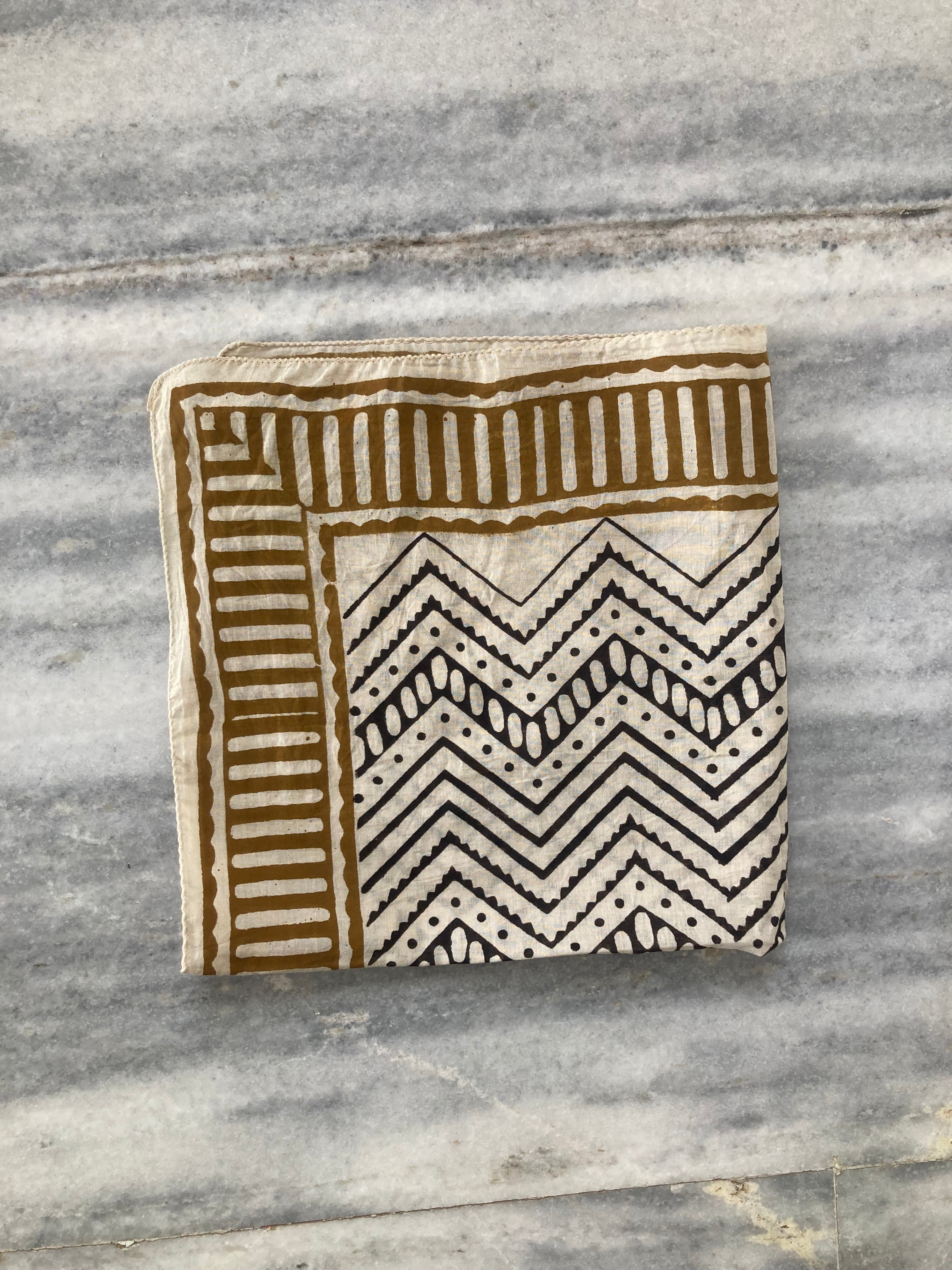 Hand Block Printed Cotton Bandana: Natural Dye Neckerchief - Made in India