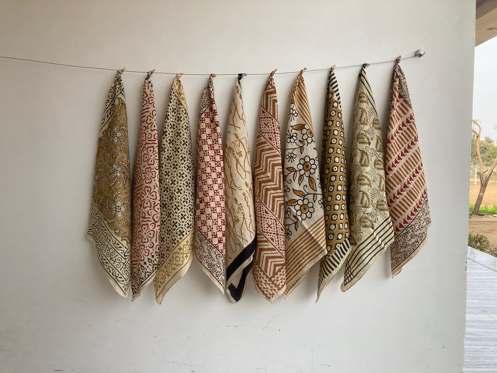 Set of 10 hand printed bandana,Neckkerchief,Handkerchief, made with natural colours gift item