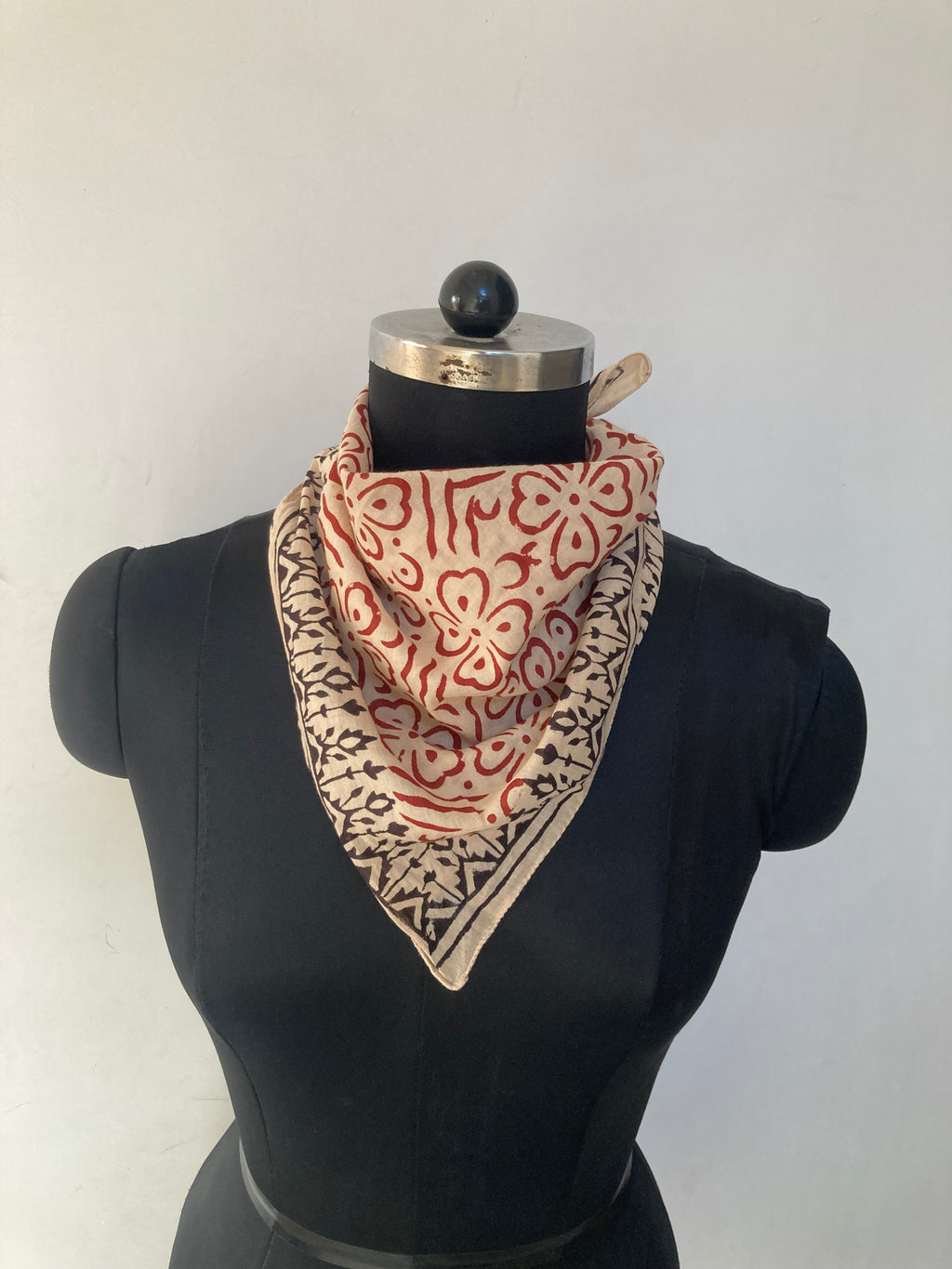 Hand Block Printed Cotton Bandana: Natural Dye Neckerchief - Made in India