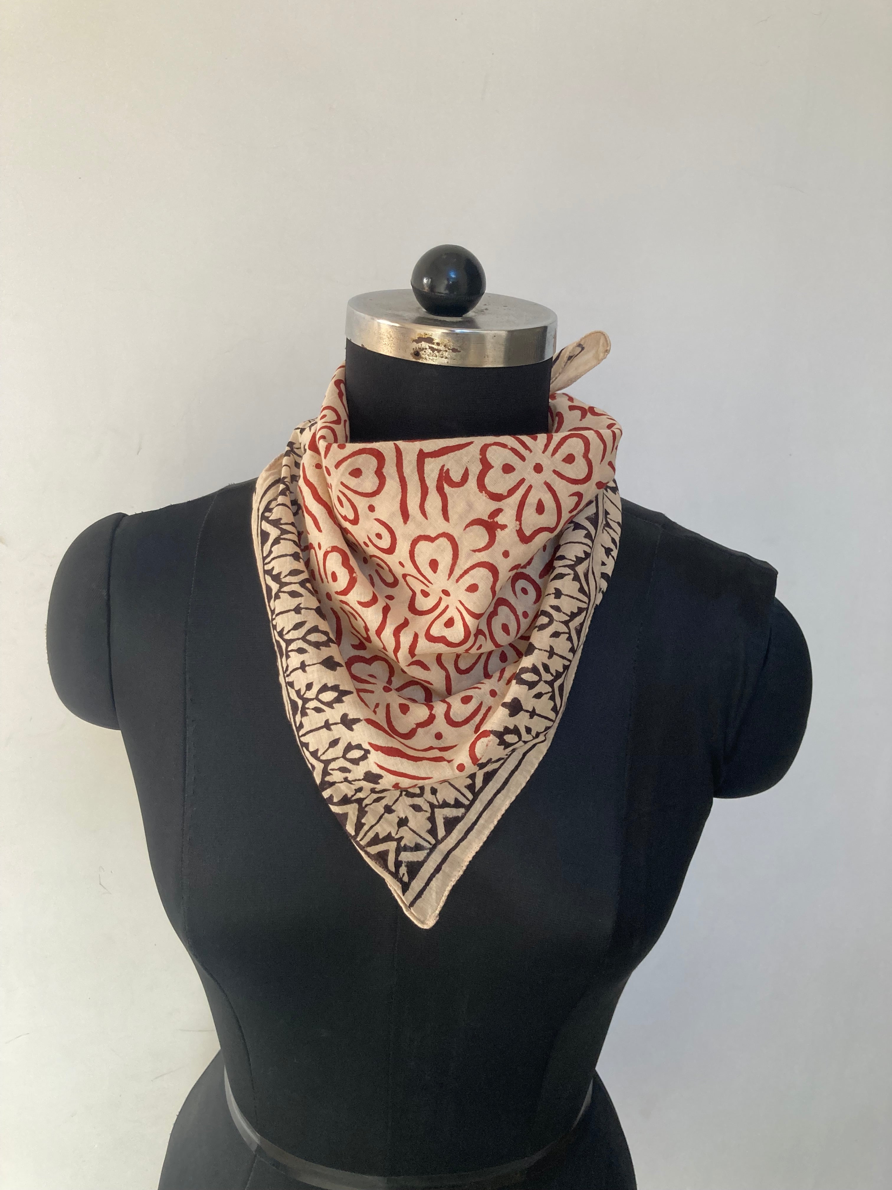 Hand Block Printed Cotton Bandana: Natural Dye Neckerchief - Made in India