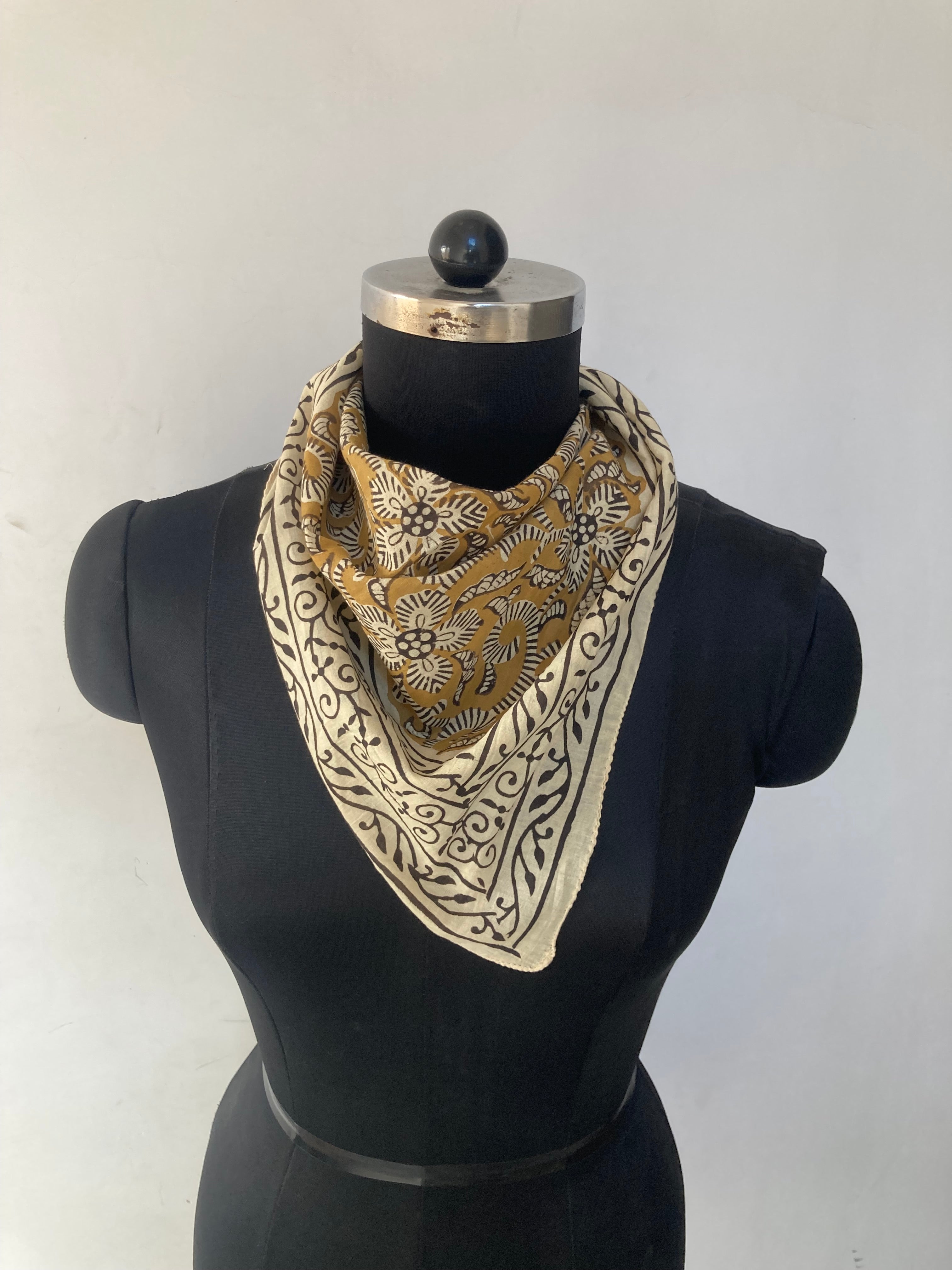 Hand Block Printed Cotton Bandana: Natural Dye Neckerchief - Made in India