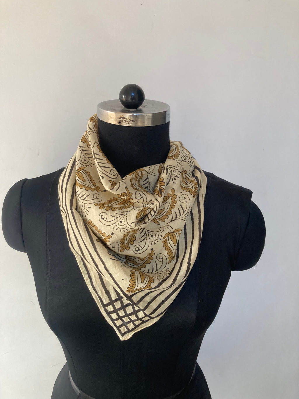 Hand Block Printed Cotton Bandana: Natural Dye Neckerchief - Made in India