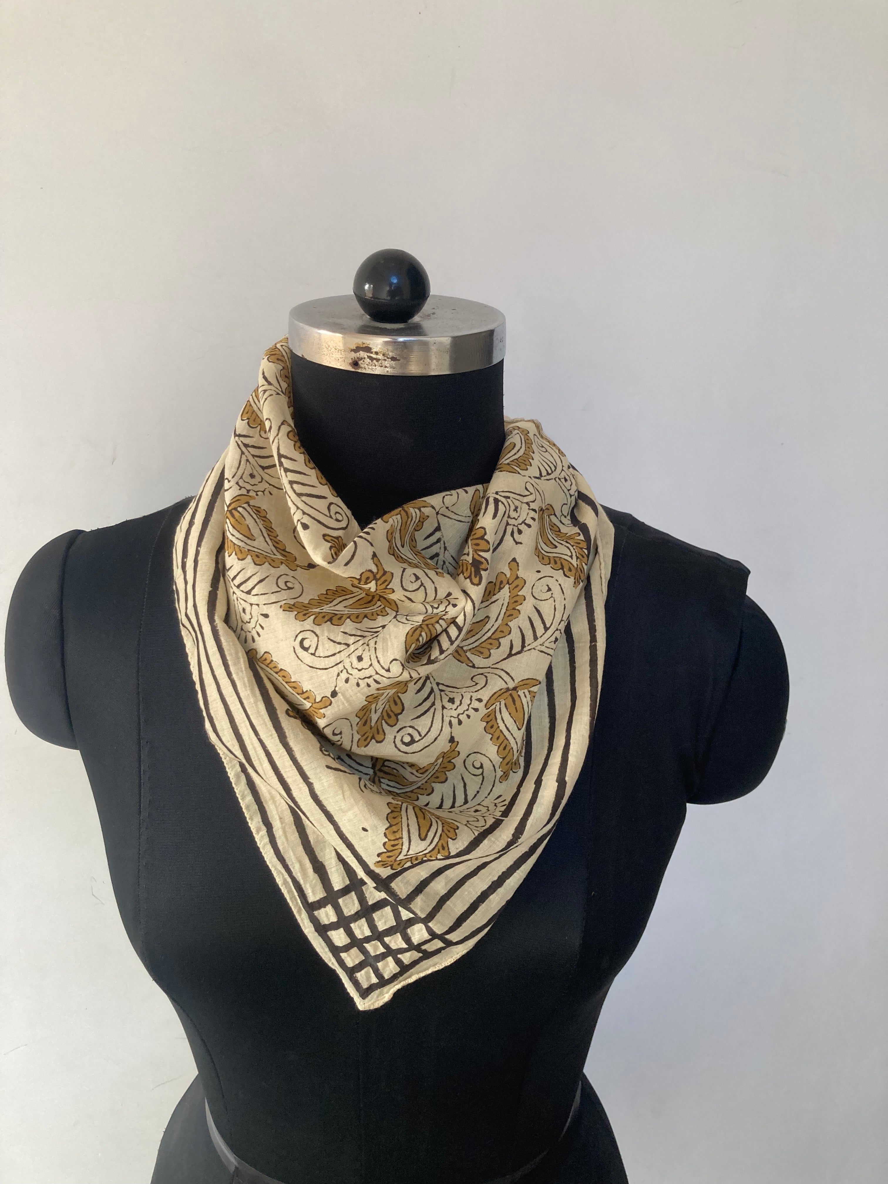 Hand Block Printed Cotton Bandana: Natural Dye Neckerchief - Made in India