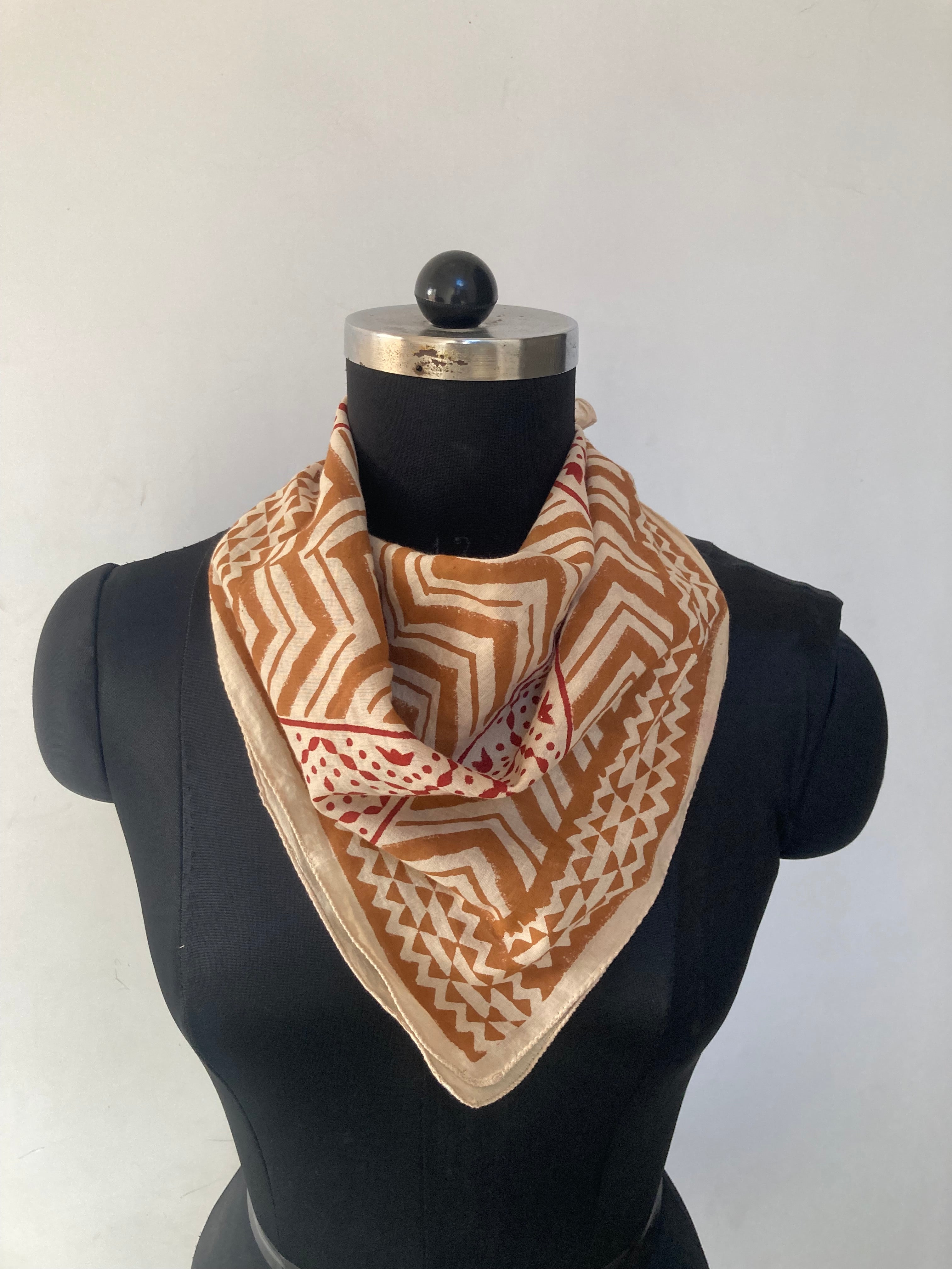 Hand Block Printed Cotton Bandana: Natural Dye Neckerchief - Made in India