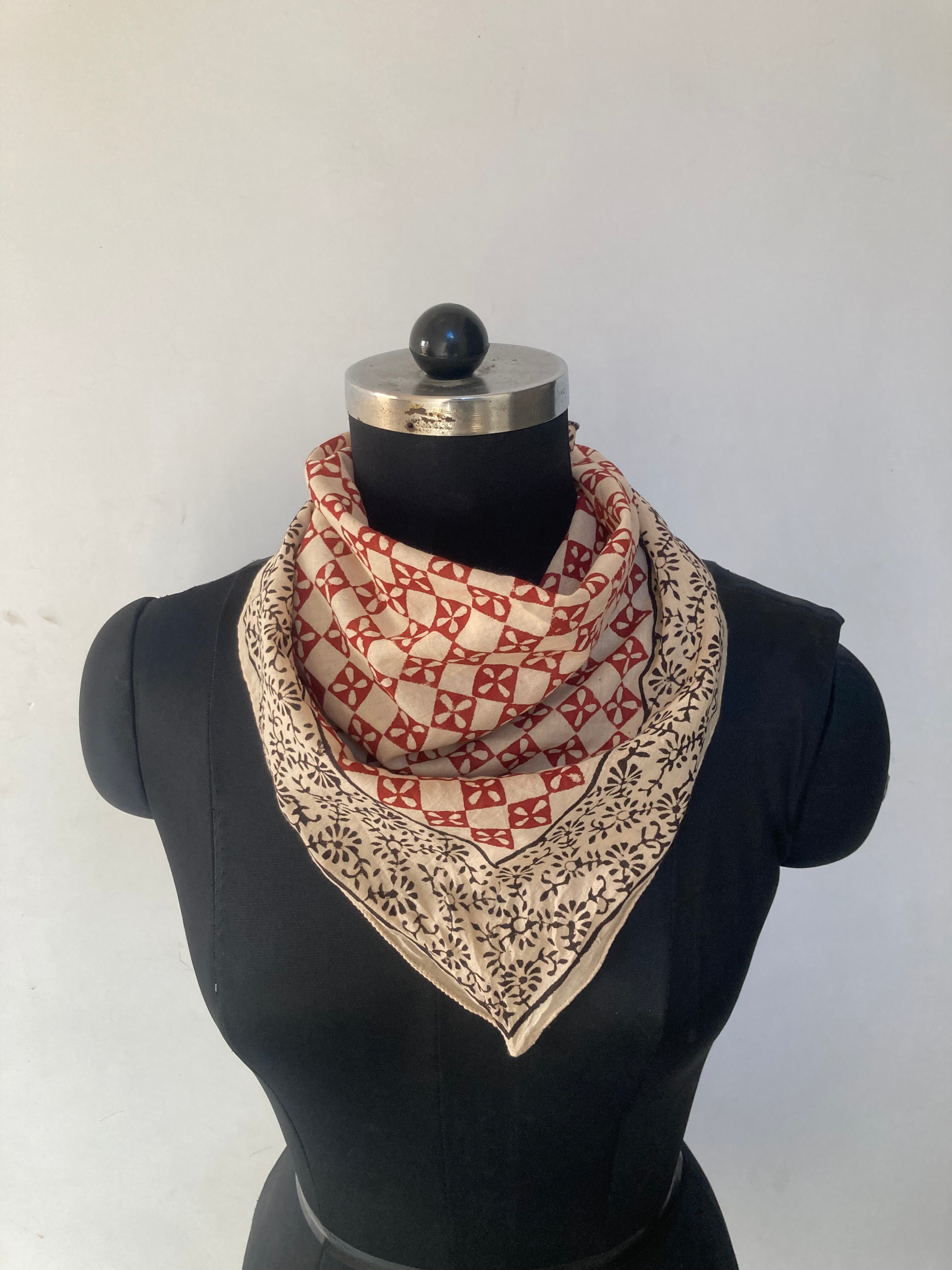 Hand Block Printed Cotton Bandana: Natural Dye Neckerchief - Made in India