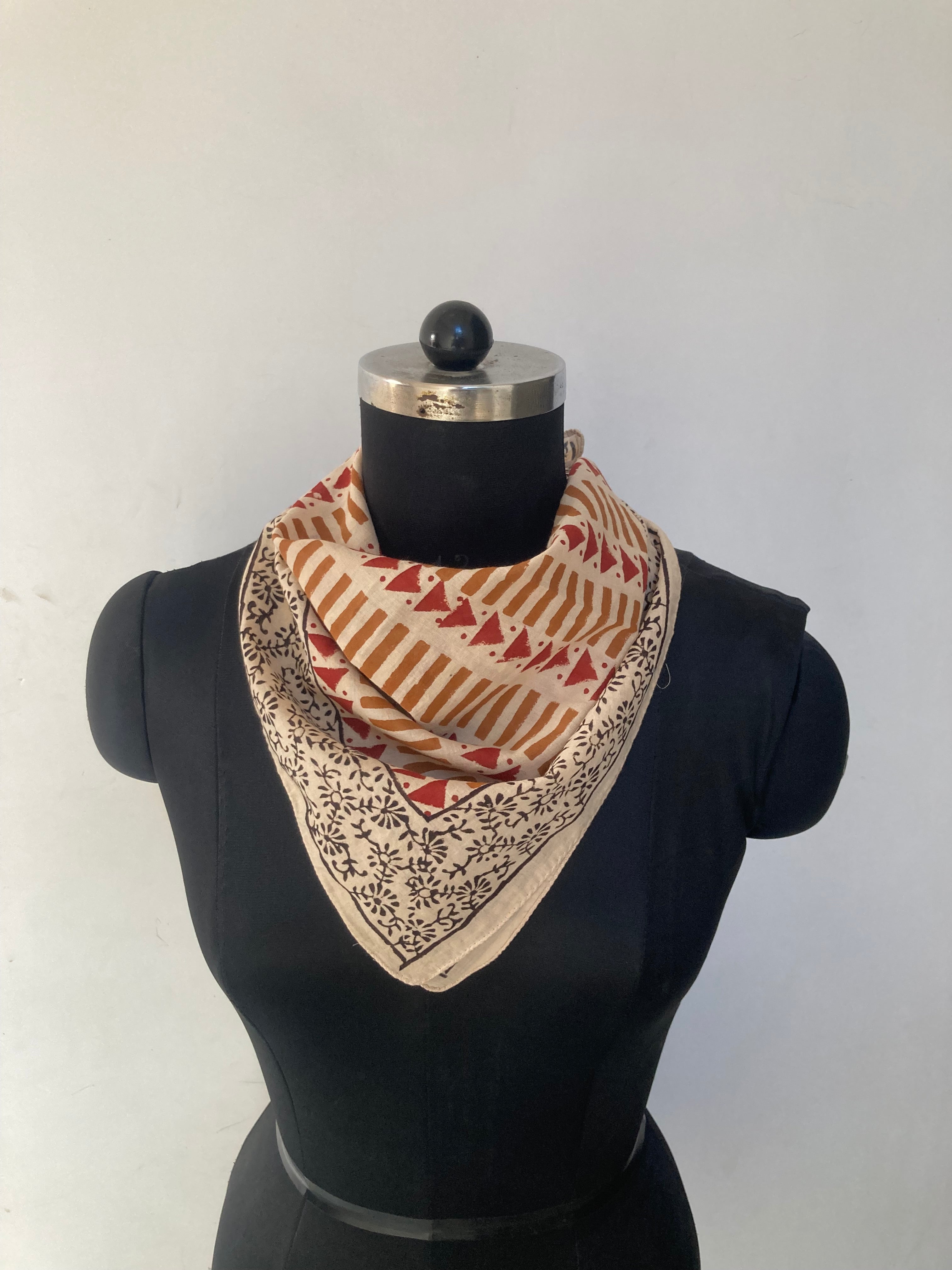 Hand Block Printed Cotton Bandana: Natural Dye Neckerchief - Made in India