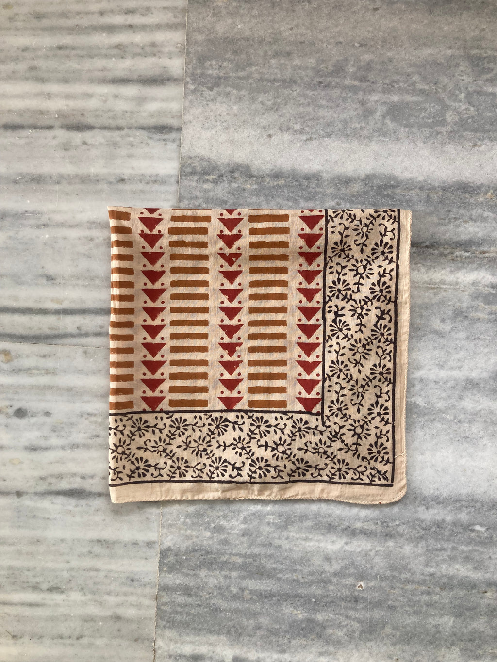 Hand Block Printed Cotton Bandana: Natural Dye Neckerchief - Made in India