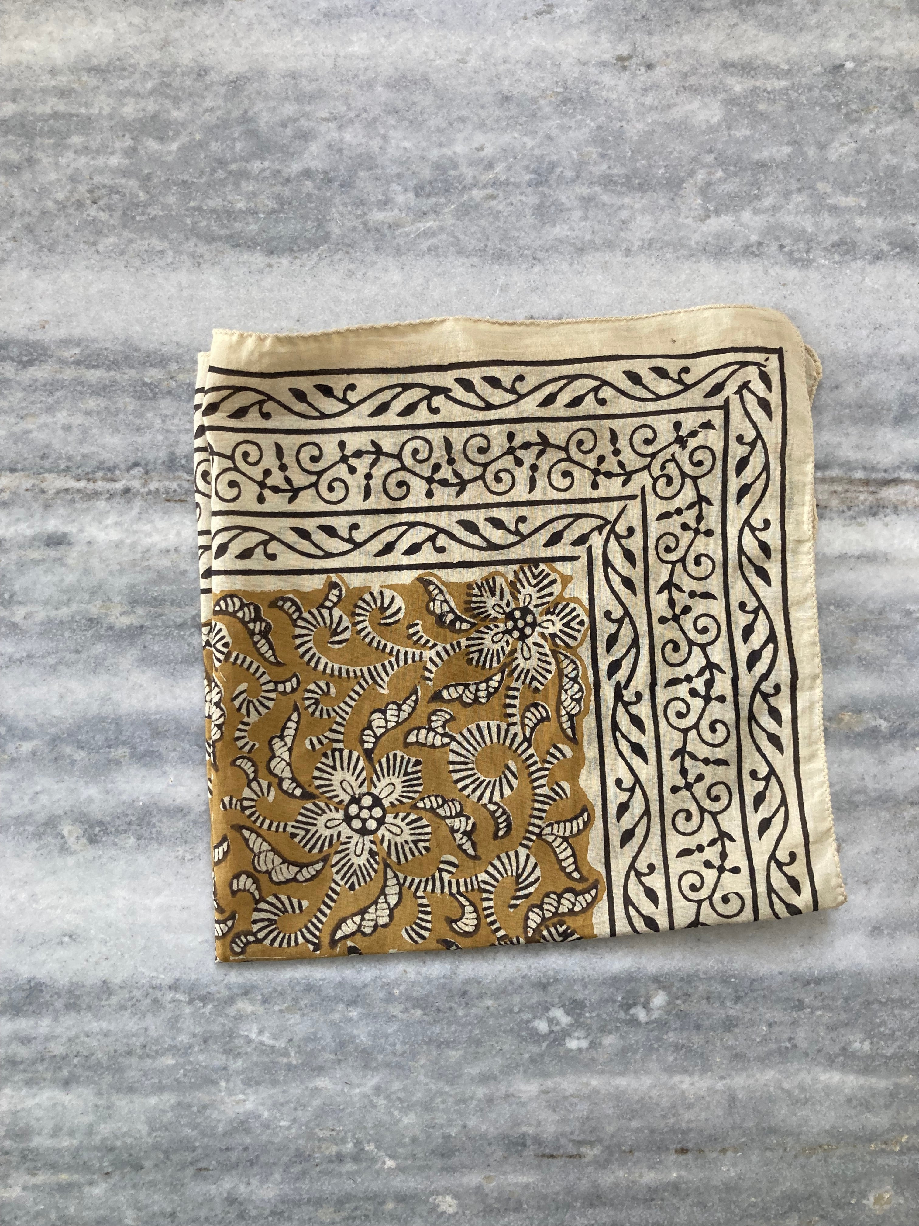 Hand Block Printed Cotton Bandana: Natural Dye Neckerchief - Made in India