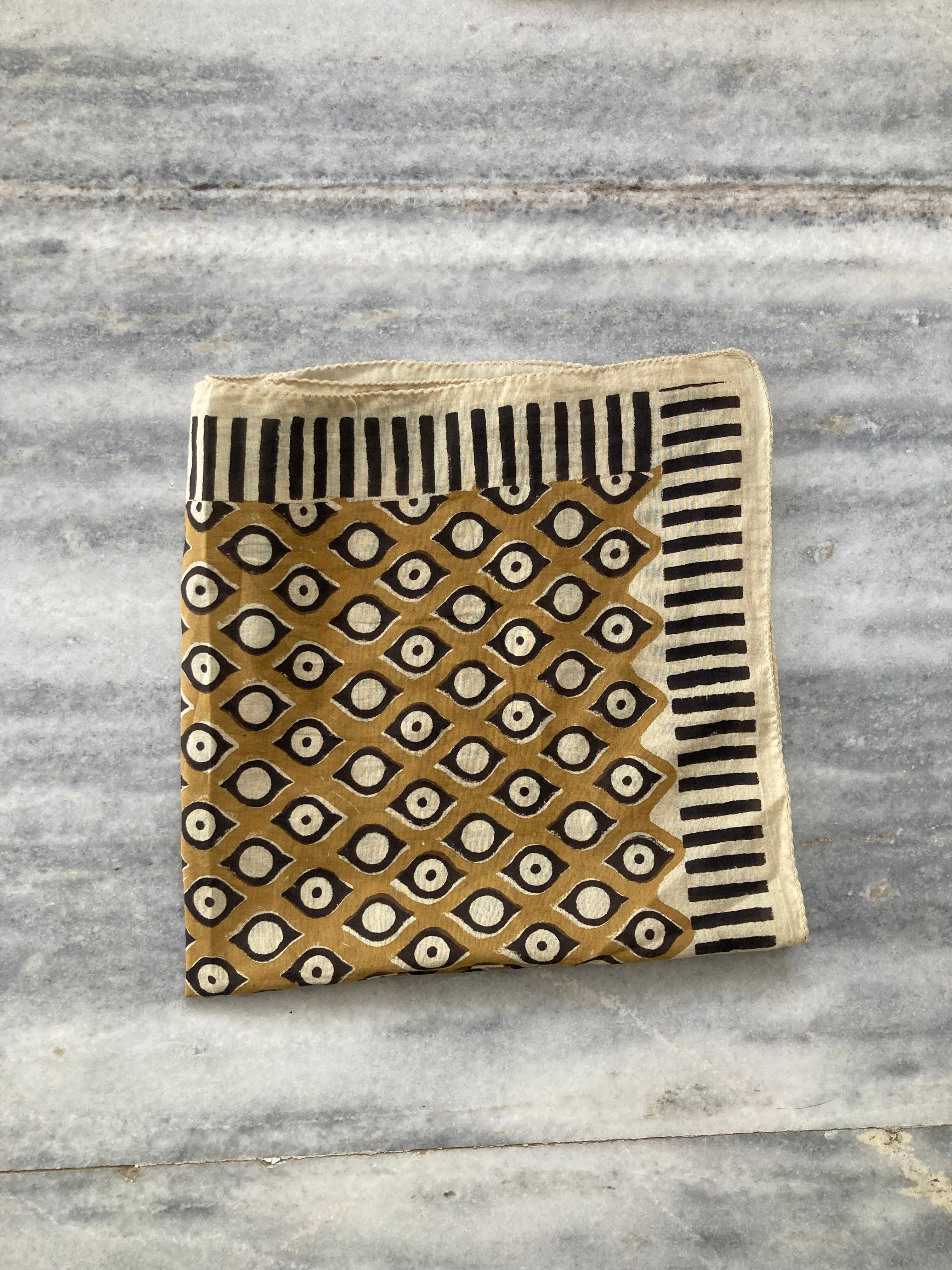 Hand Block Printed Cotton Bandana: Natural Dye Neckerchief - Made in India